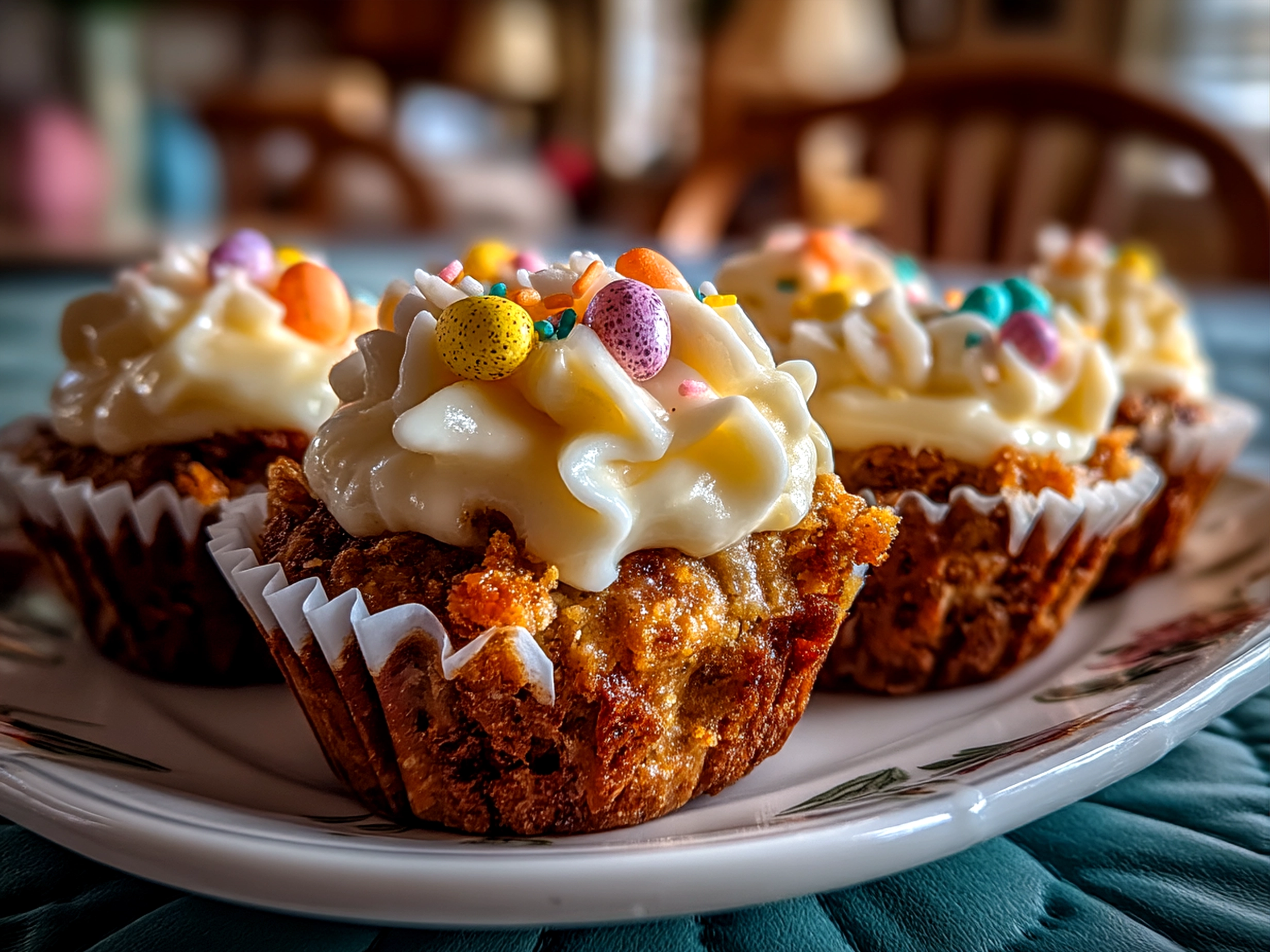 Easter Egg Mini Snack Cakes displayed on a rustic wooden board surrounded by flowers