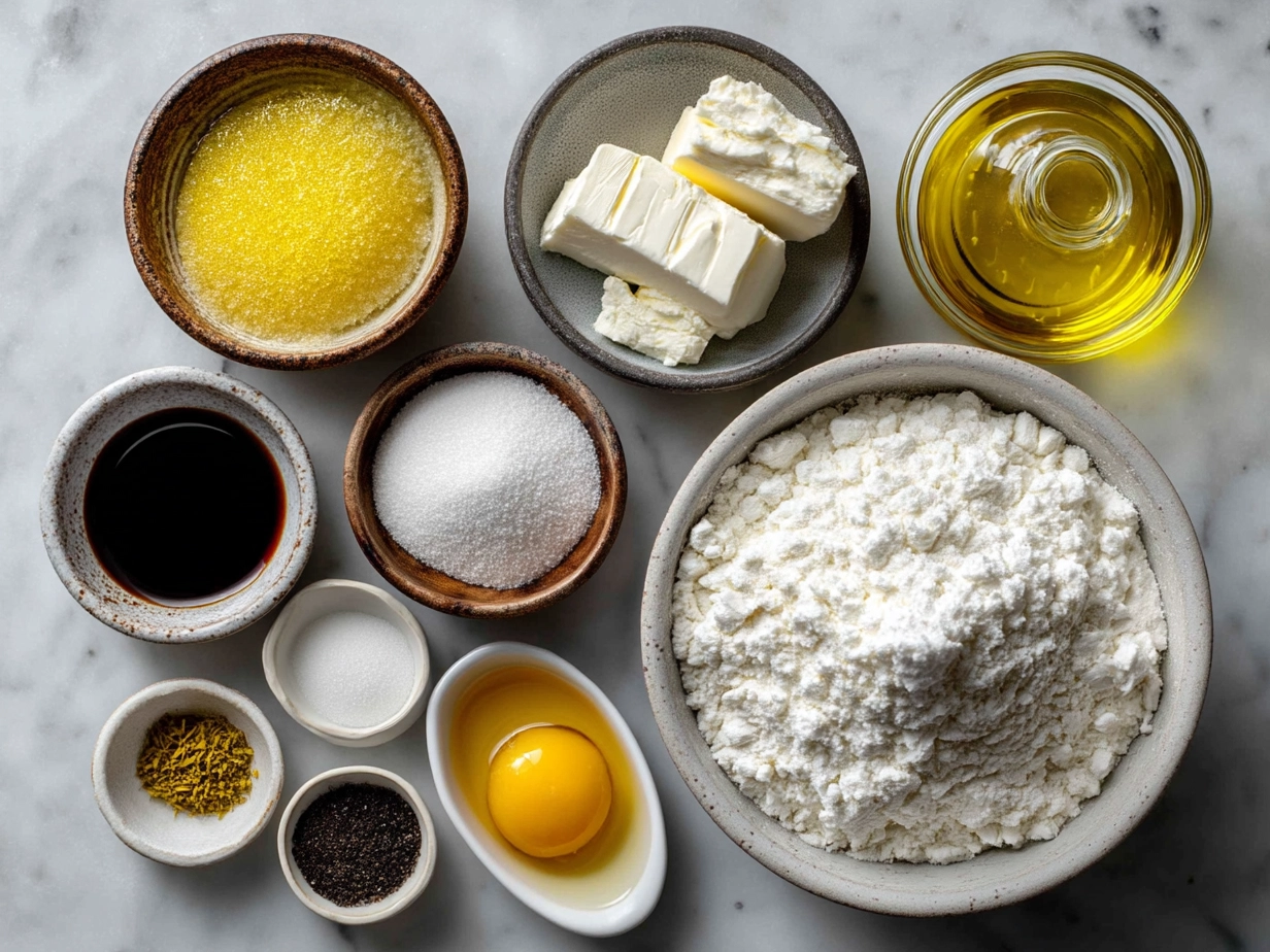 Ingredients for Flourless Yogurt Cake including Greek yogurt, eggs, sugar, lemon zest