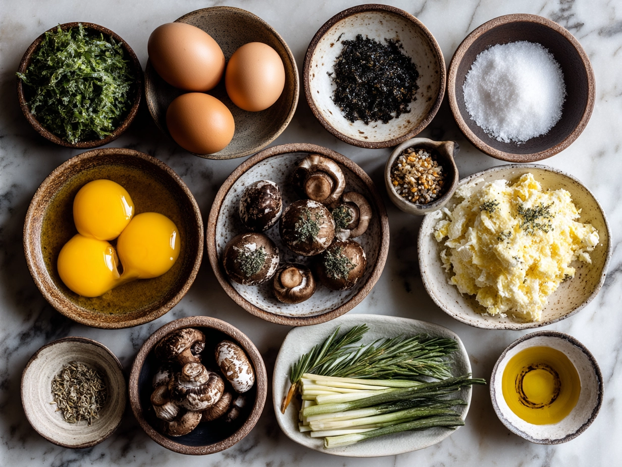 Fresh ingredients for making a classic frittata with eggs, vegetables, and cheese