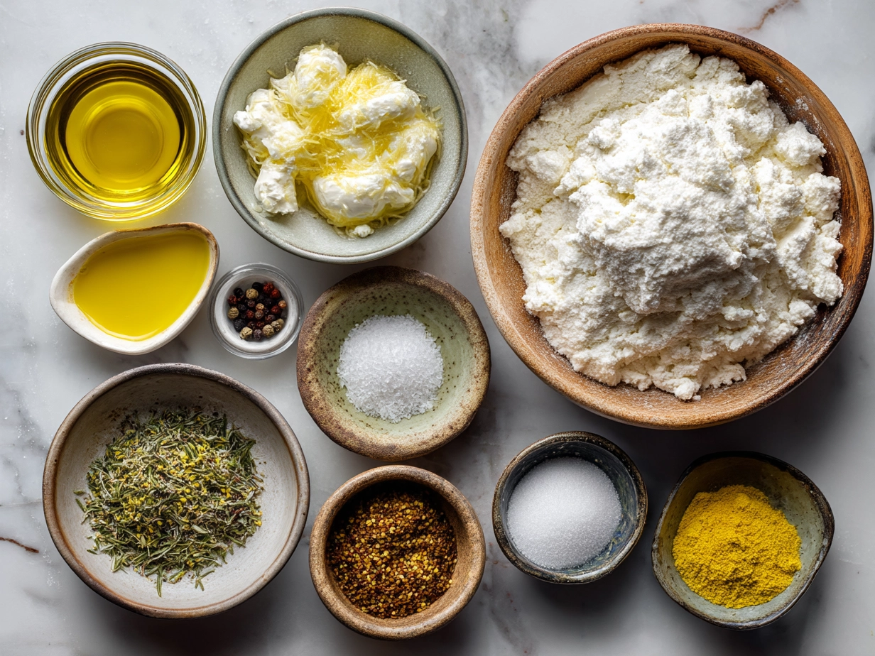 Ingredients for garlic cottage cheese naan laid out on a table