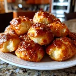 Home cook, taken with iPhone 14. Close-up slight angle of homemade sourdough discard pretzel bites on white plate. Warm appetizing --ar 4:3 --style raw --s 220