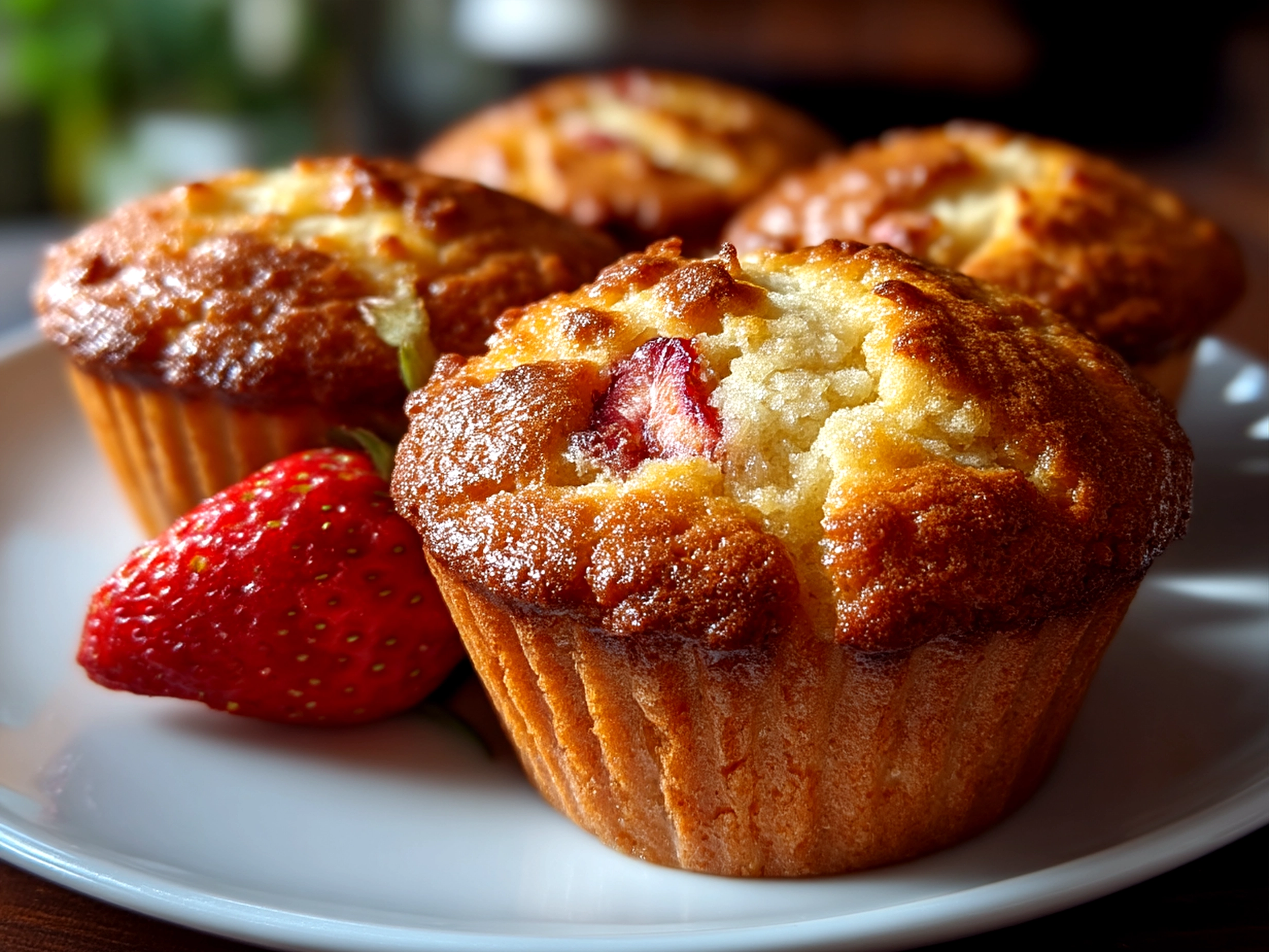 Freshly baked Keto Strawberry Muffins with Almond Flour served