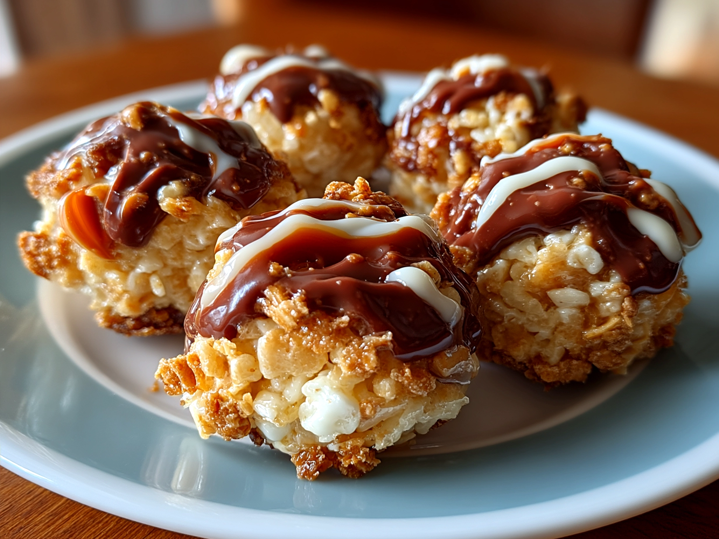 Serving Peanut Butter Balls with Rice Krispies on a platter