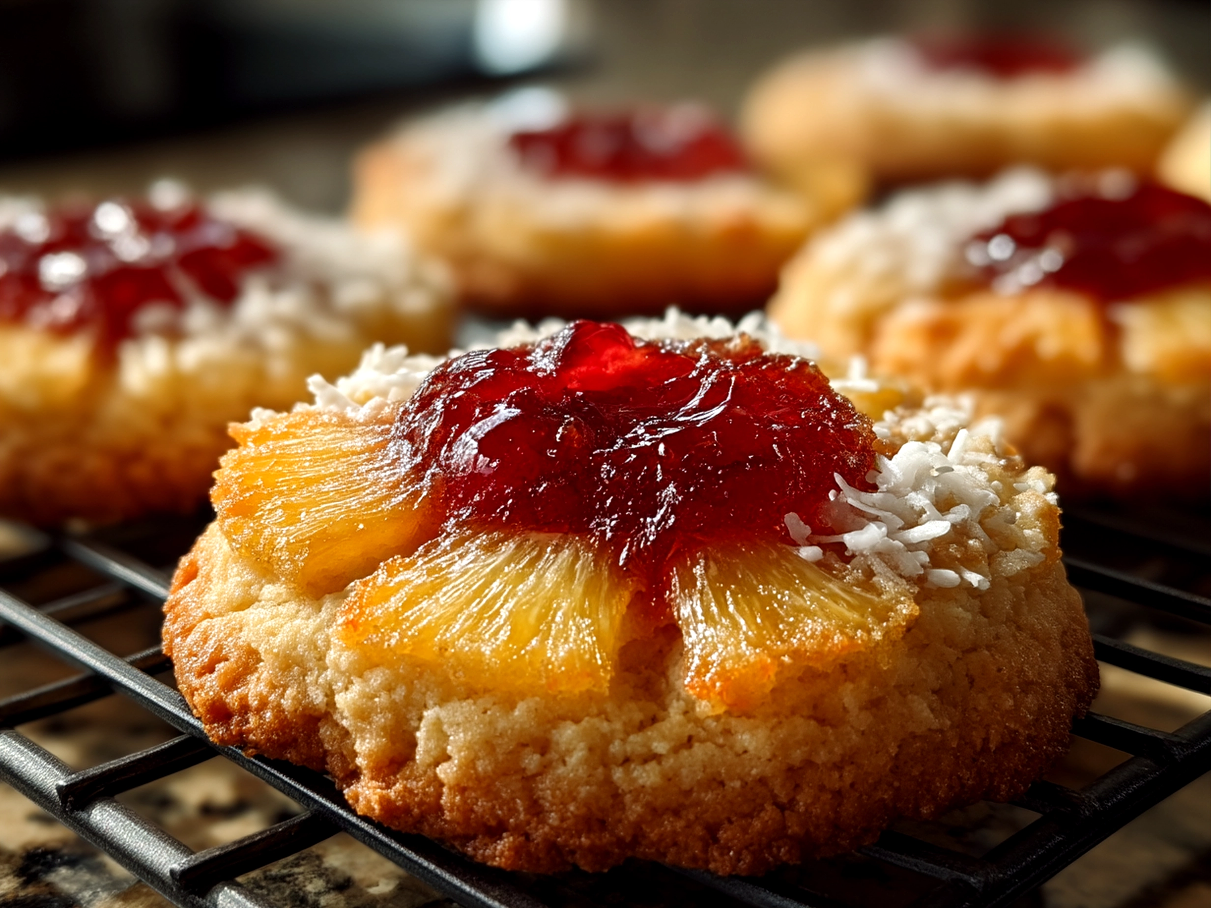 Finished Pineapple Upside Down Sugar Cookies served on a plate
