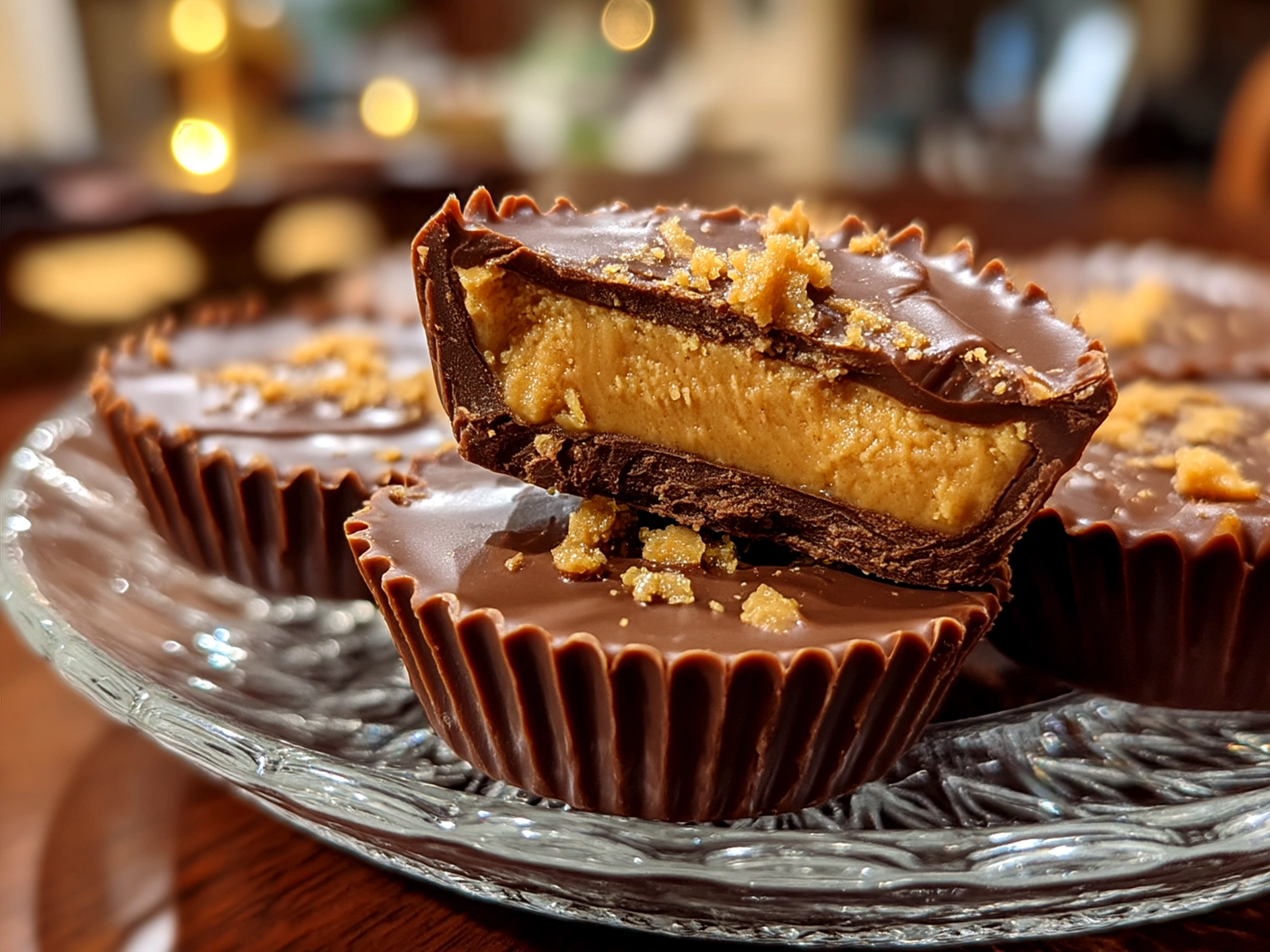 Homemade Reeses Peanut Butter Cups served on a decorative plate