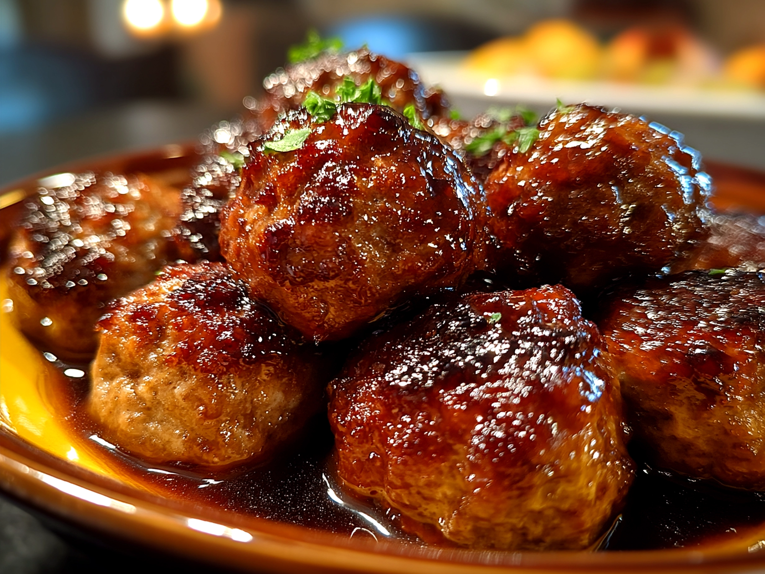 Slow Cooker Bourbon Apple Butter Meatballs ready to serve