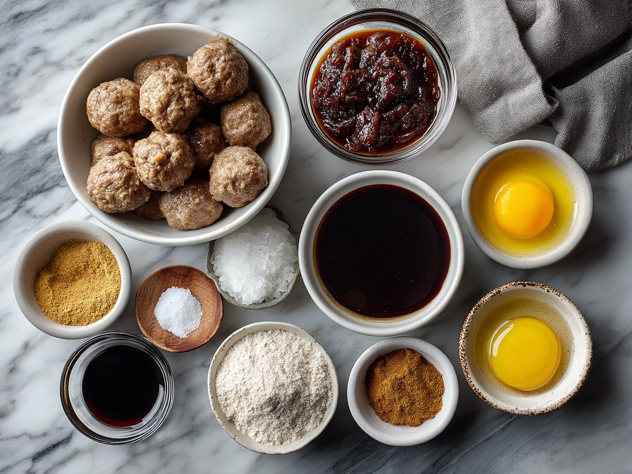 Ingredients for Slow Cooker Bourbon Apple Butter Meatballs
