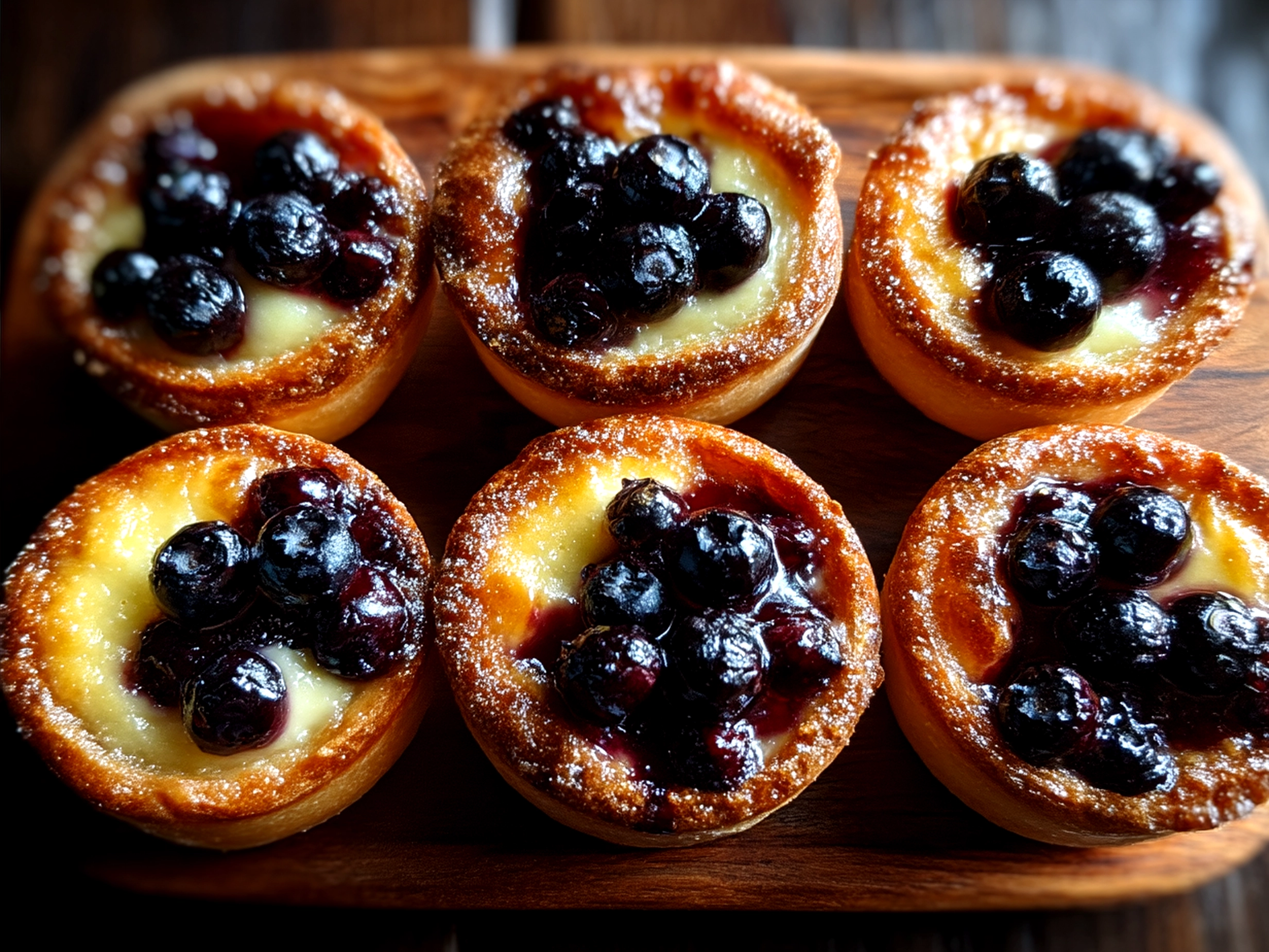 Sourdough Blueberry Brioche Tarts served on a plate ready to eat
