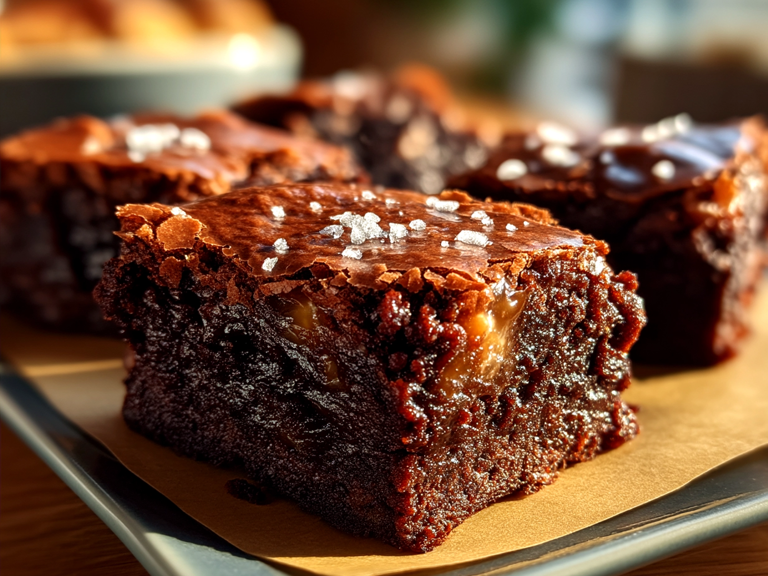 A plate of moist sourdough discard brownies served with ice cream