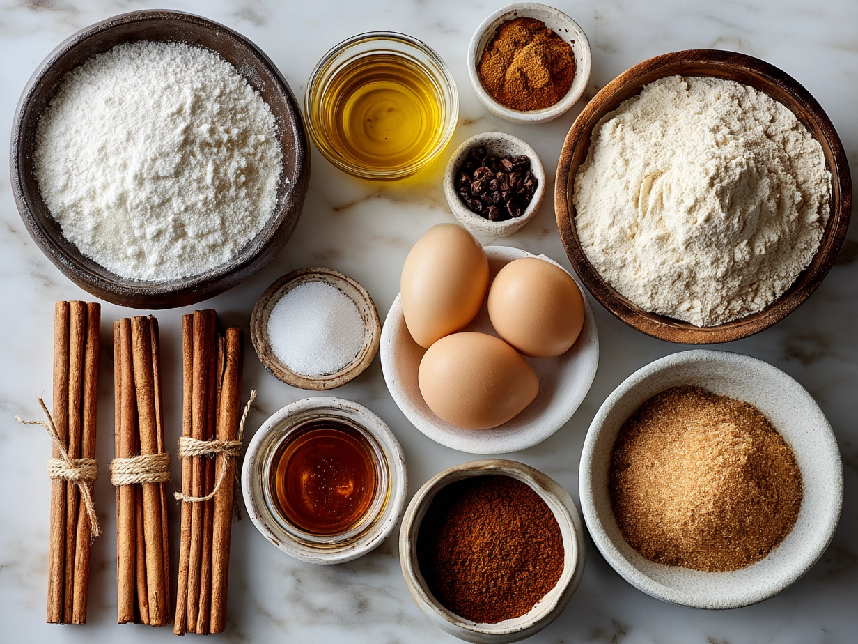 Ingredients laid out for making sourdough discard cinnamon sugar twists