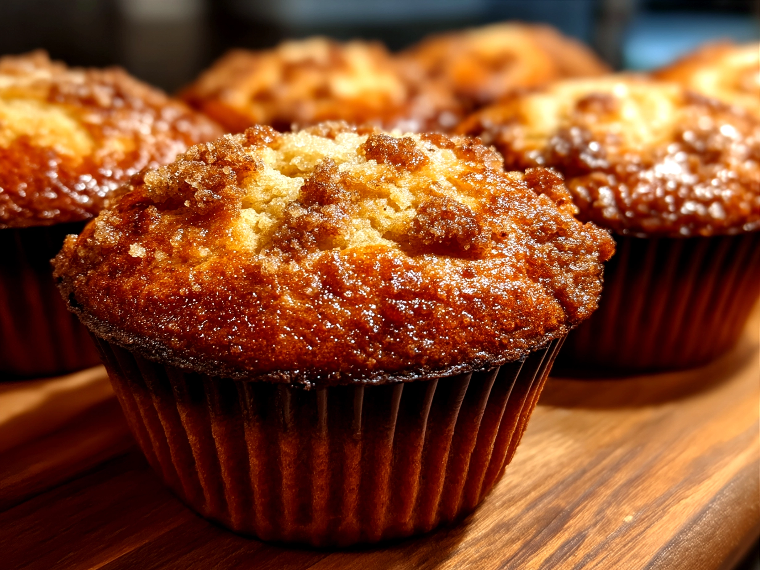 Freshly baked Sourdough Discard Coffee Cake Muffins on a serving plate