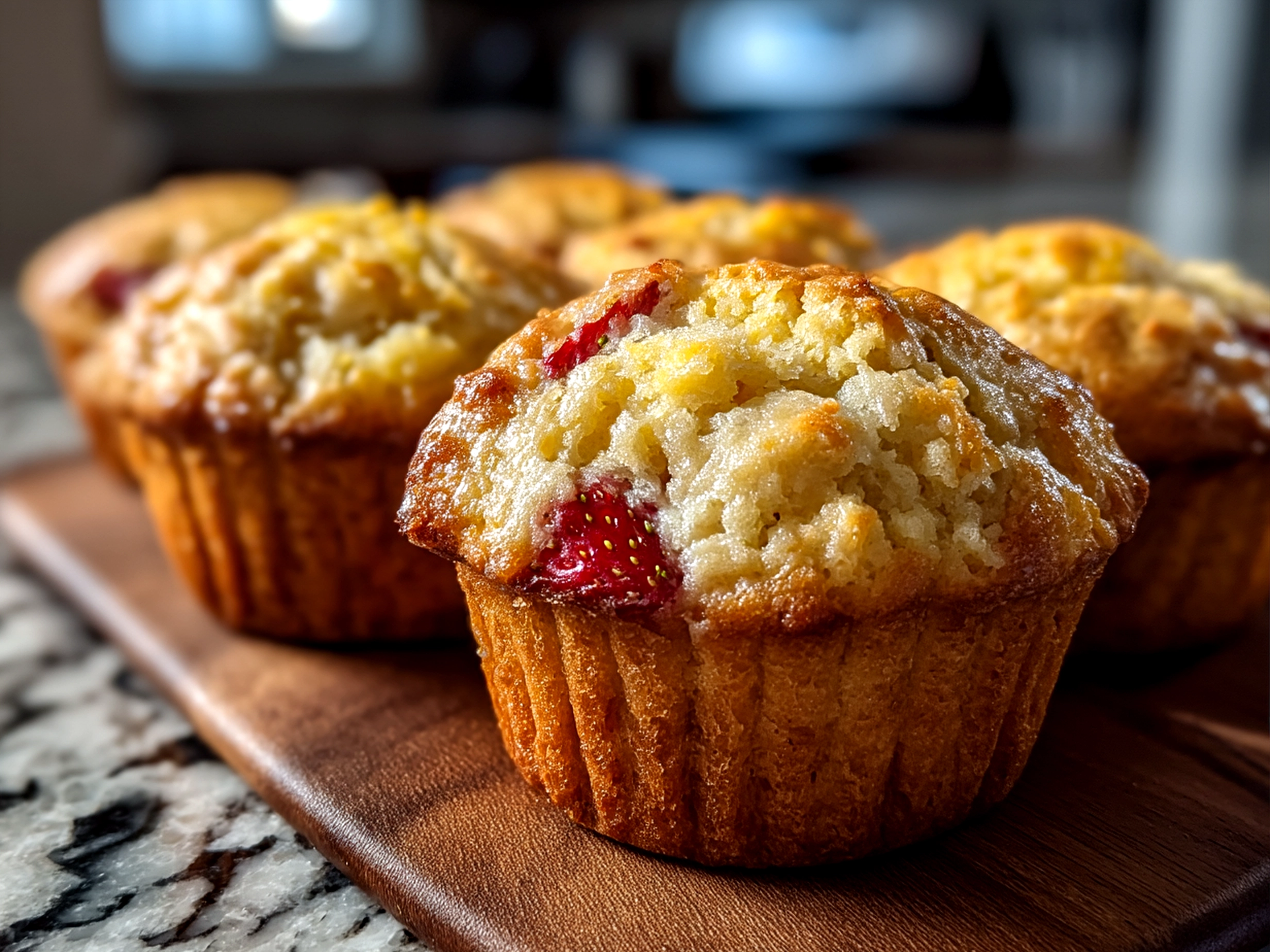 Freshly baked Strawberry Greek Yogurt Muffins ready to serve