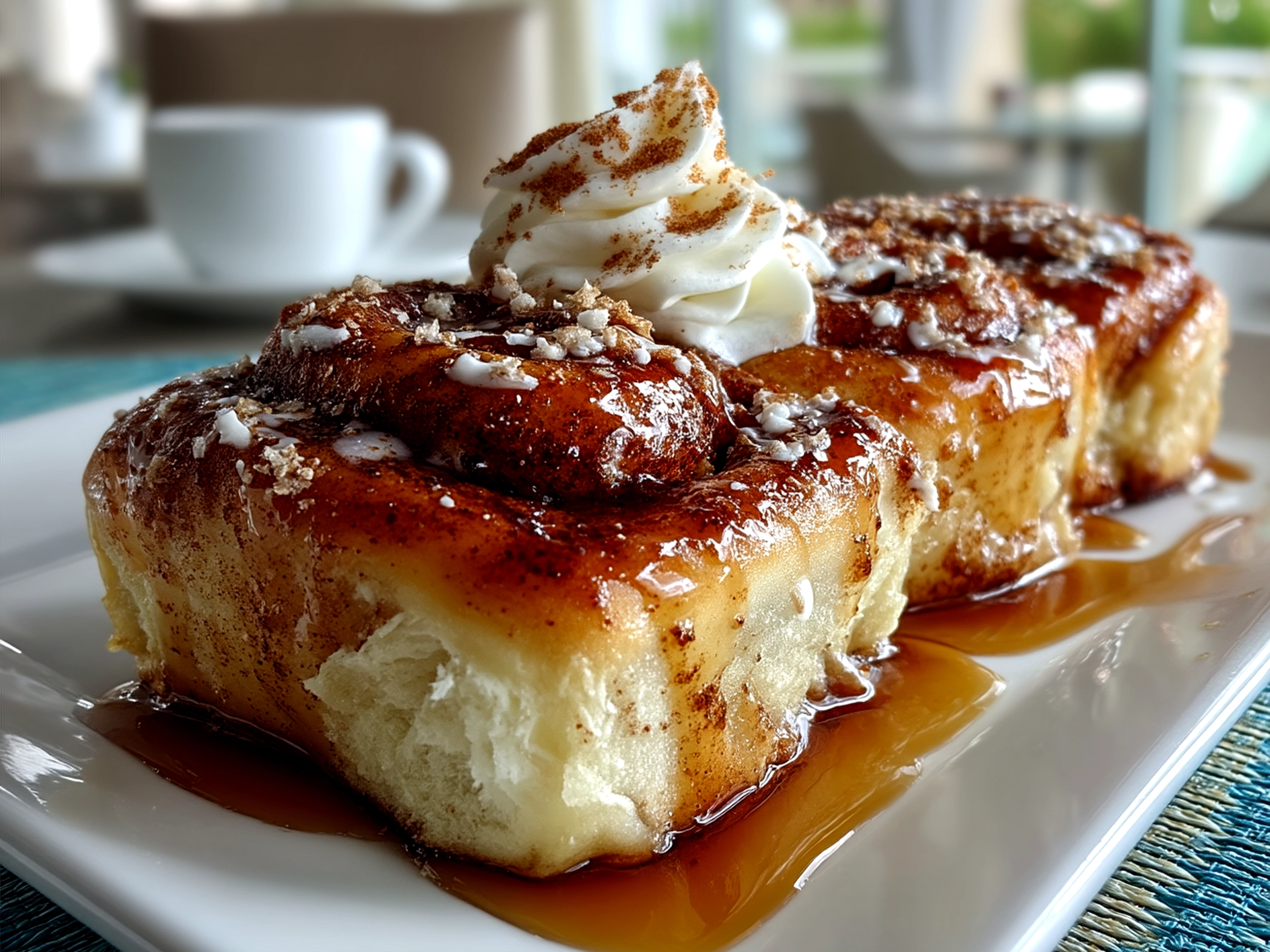 Delicious Tres Leches Cinnamon Rolls served on a rustic wooden board