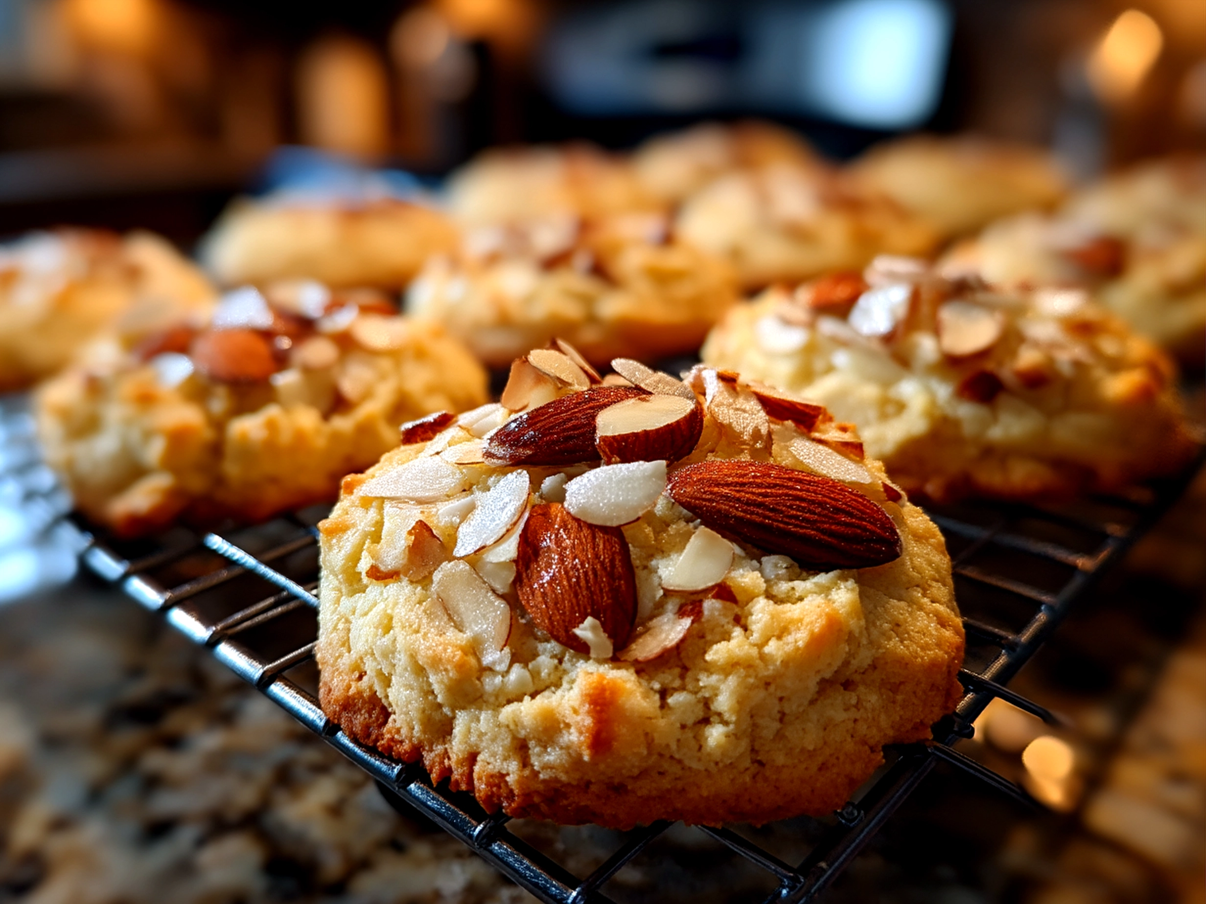 Finished Triple Almond Cookies served on a plate