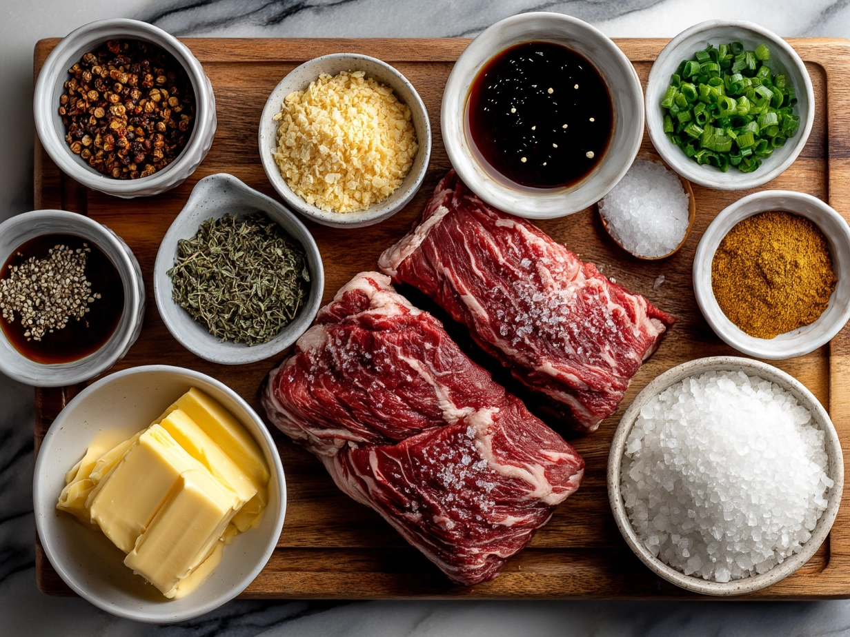 Ingredients for BBQ Beef Brisket Sliders including spices, beef brisket, barbecue sauce, buns, and pickles