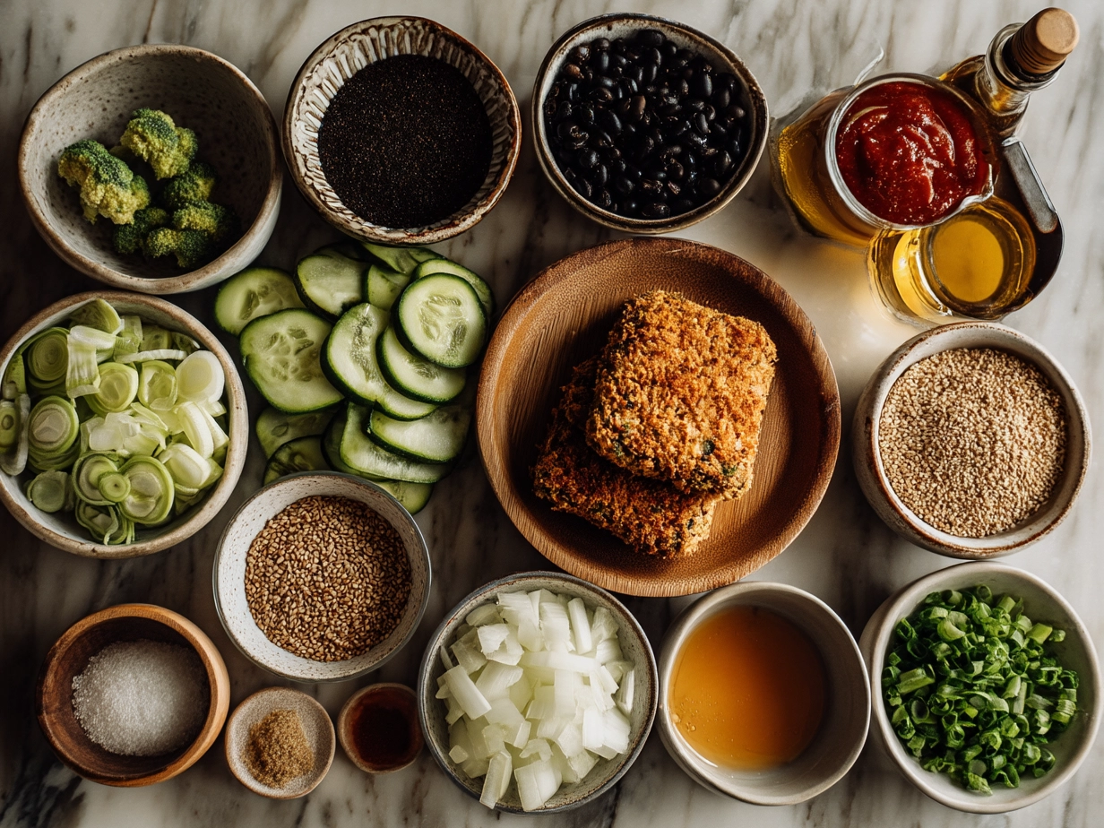 Ingredients laid out for making black bean veggie burger