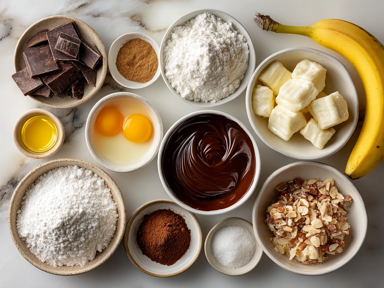 Ingredients for churros with chocolate sauce laid out on a wooden surface