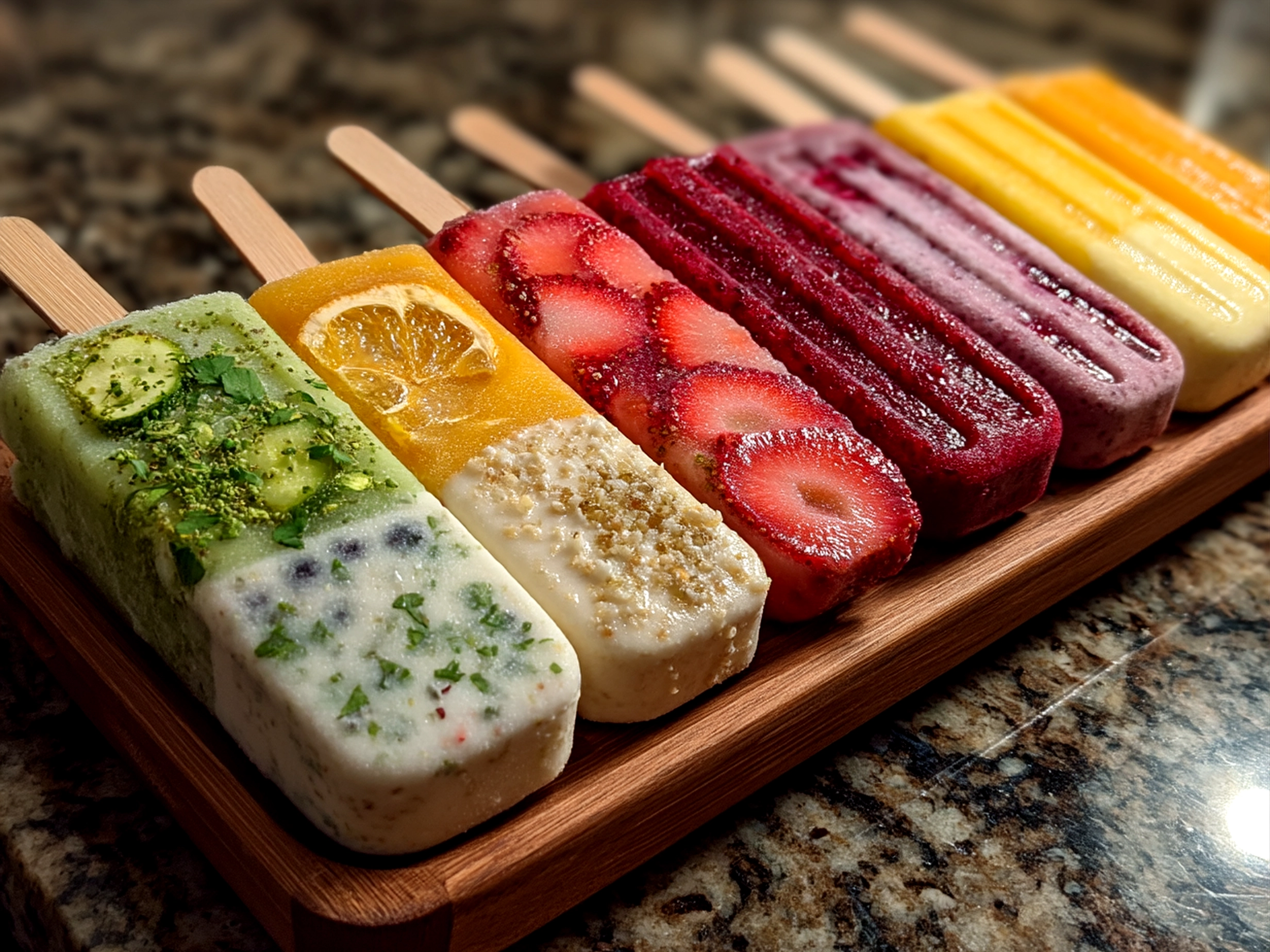 Finished colorful Cinco de Mayo Fruit Paletas arranged on a festive platter ready to serve