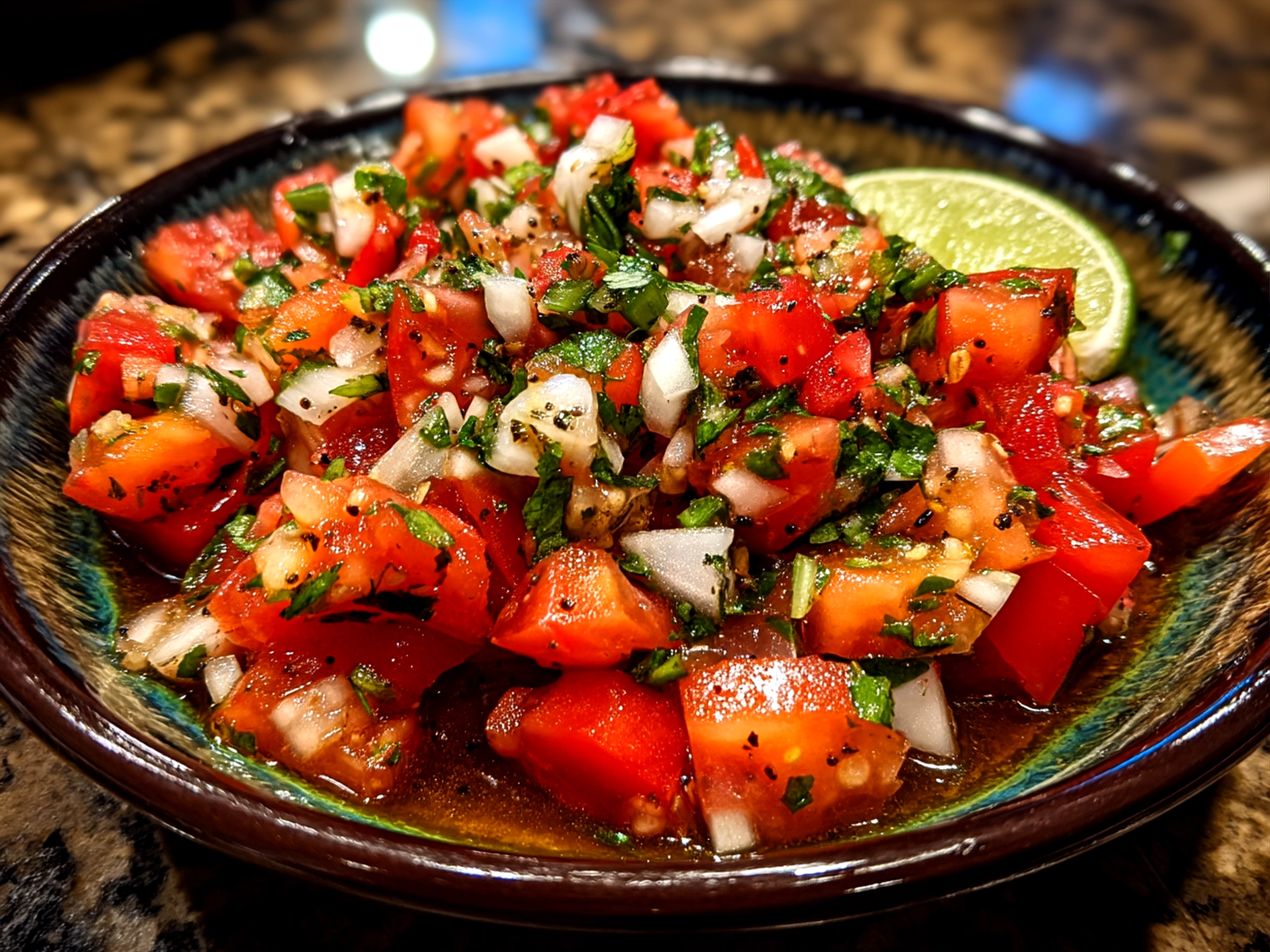 Fresh Pico de Gallo served in a bowl with tortilla chips