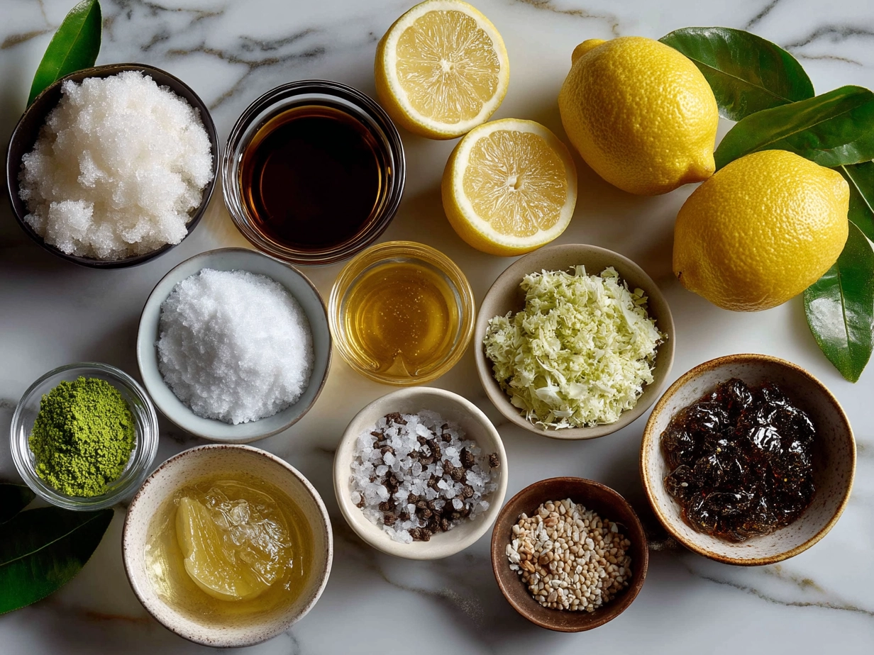 Ingredients for Graduation Lemonade Bar including lemons, sugar, fresh berries, herbs, and mason jars
