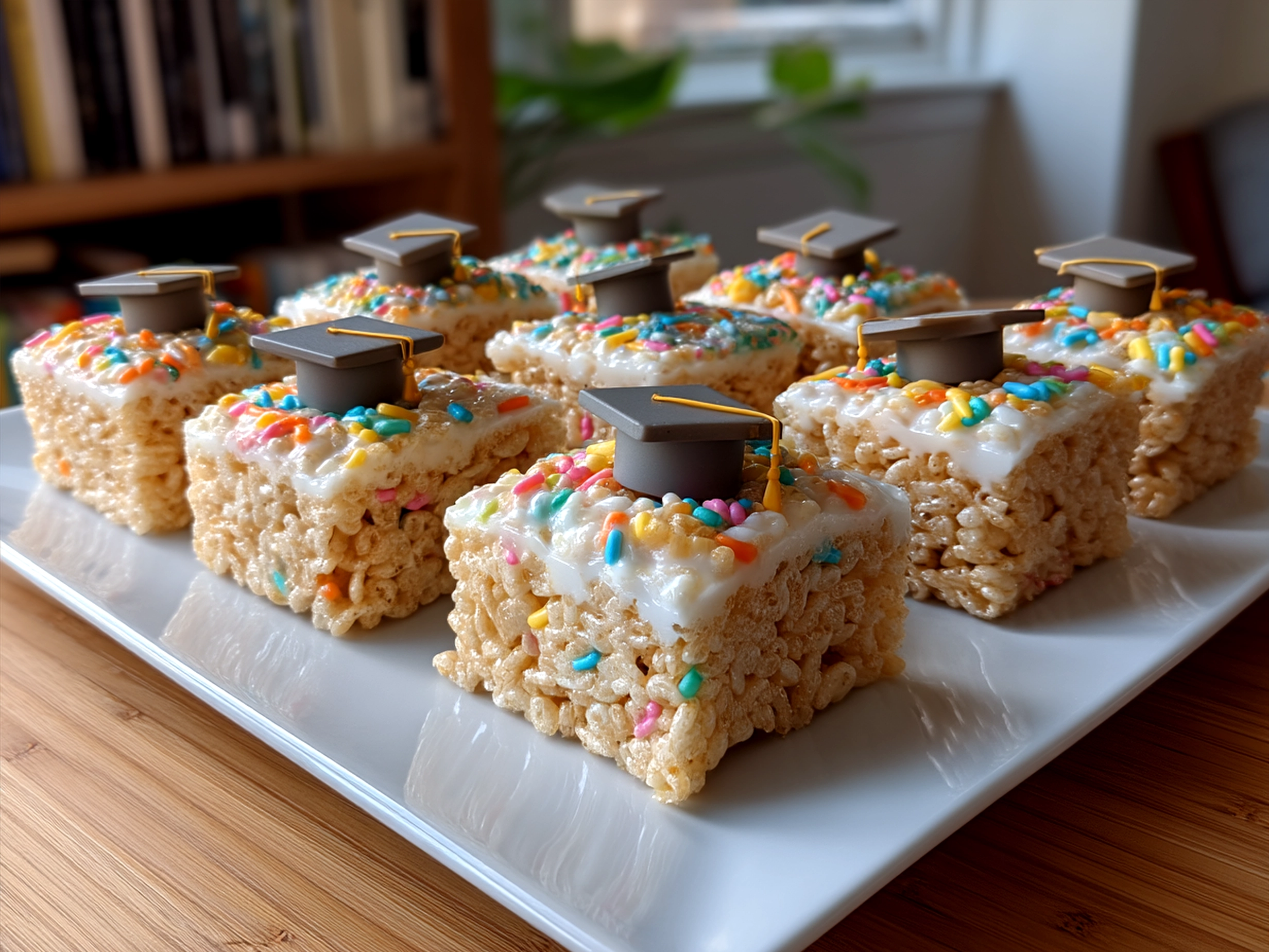 Graduation Rice Krispie Diplomas beautifully arranged on a decorated platter