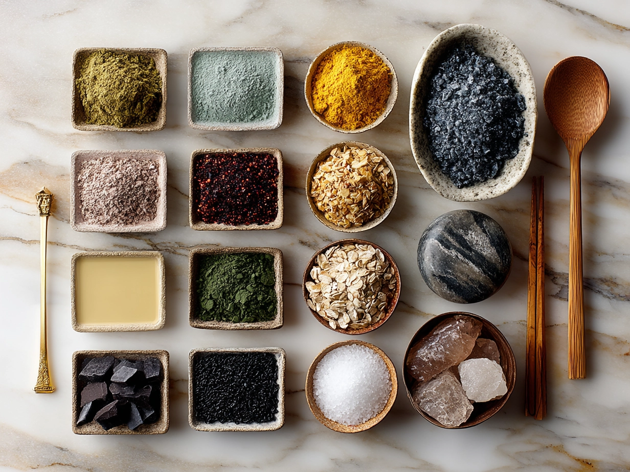 Ingredients for Graduation School Colors Bark laid out in bowls and spoons
