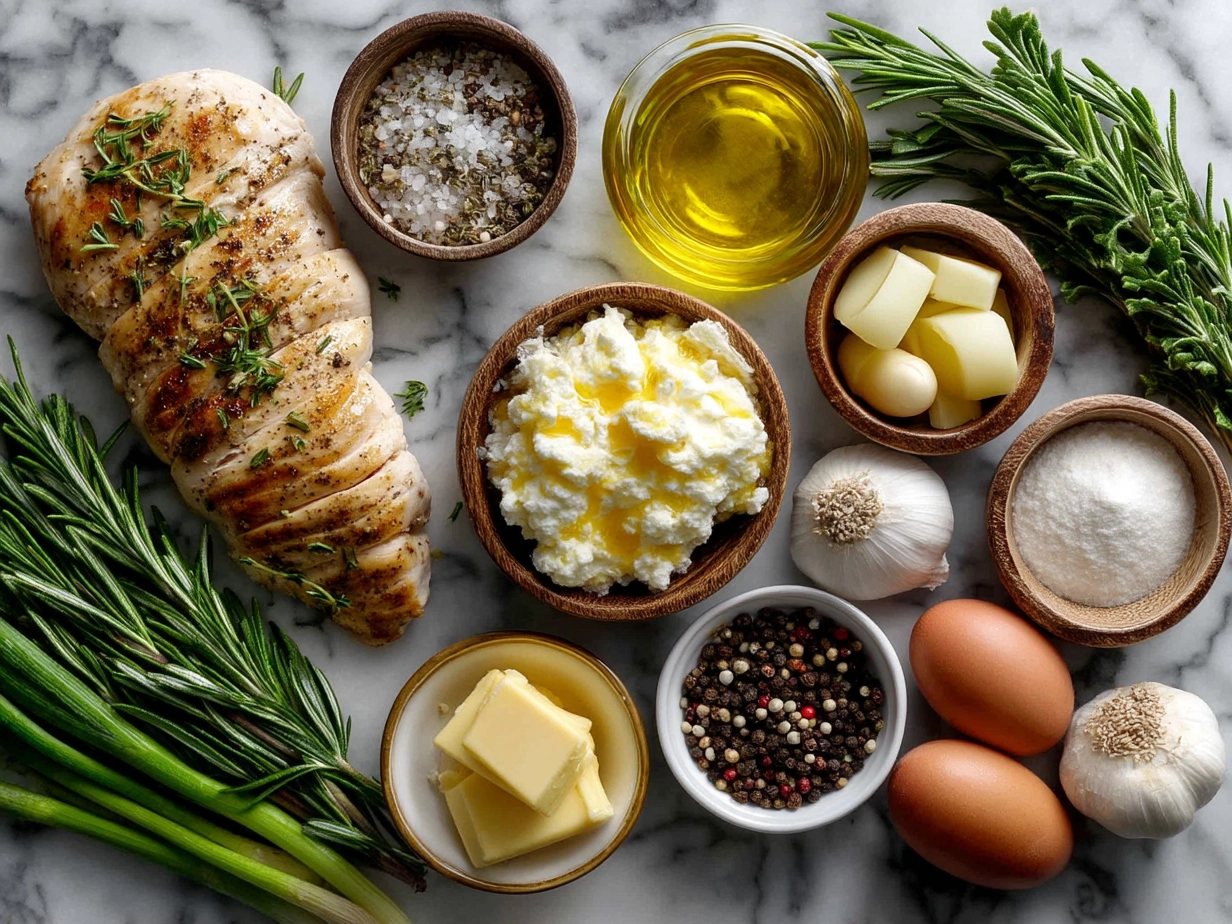 Ingredients for grilled chicken flatbread laid out on a wooden surface