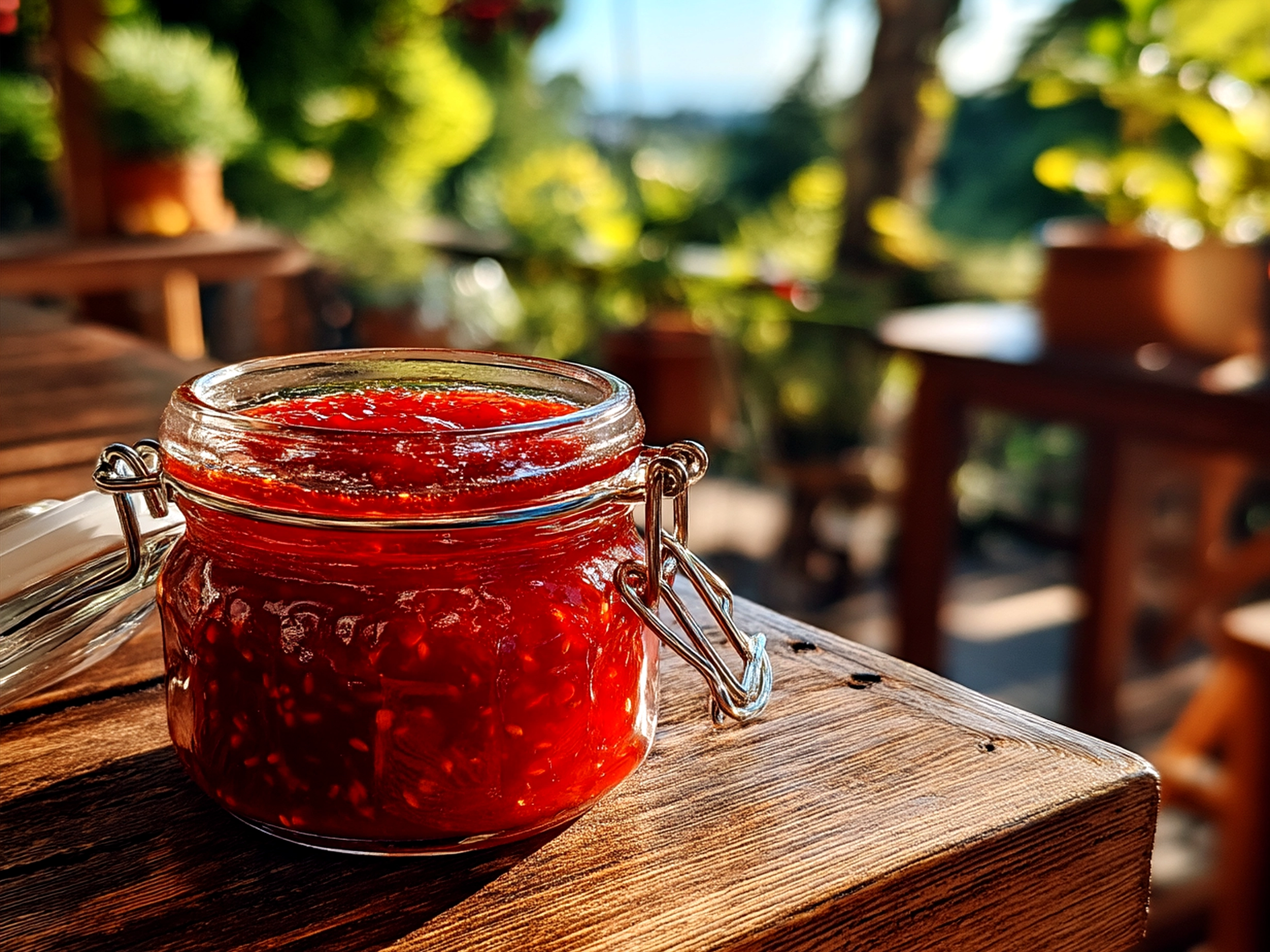 Homemade spicy ketchup served in a bowl with crispy fries ready for dipping