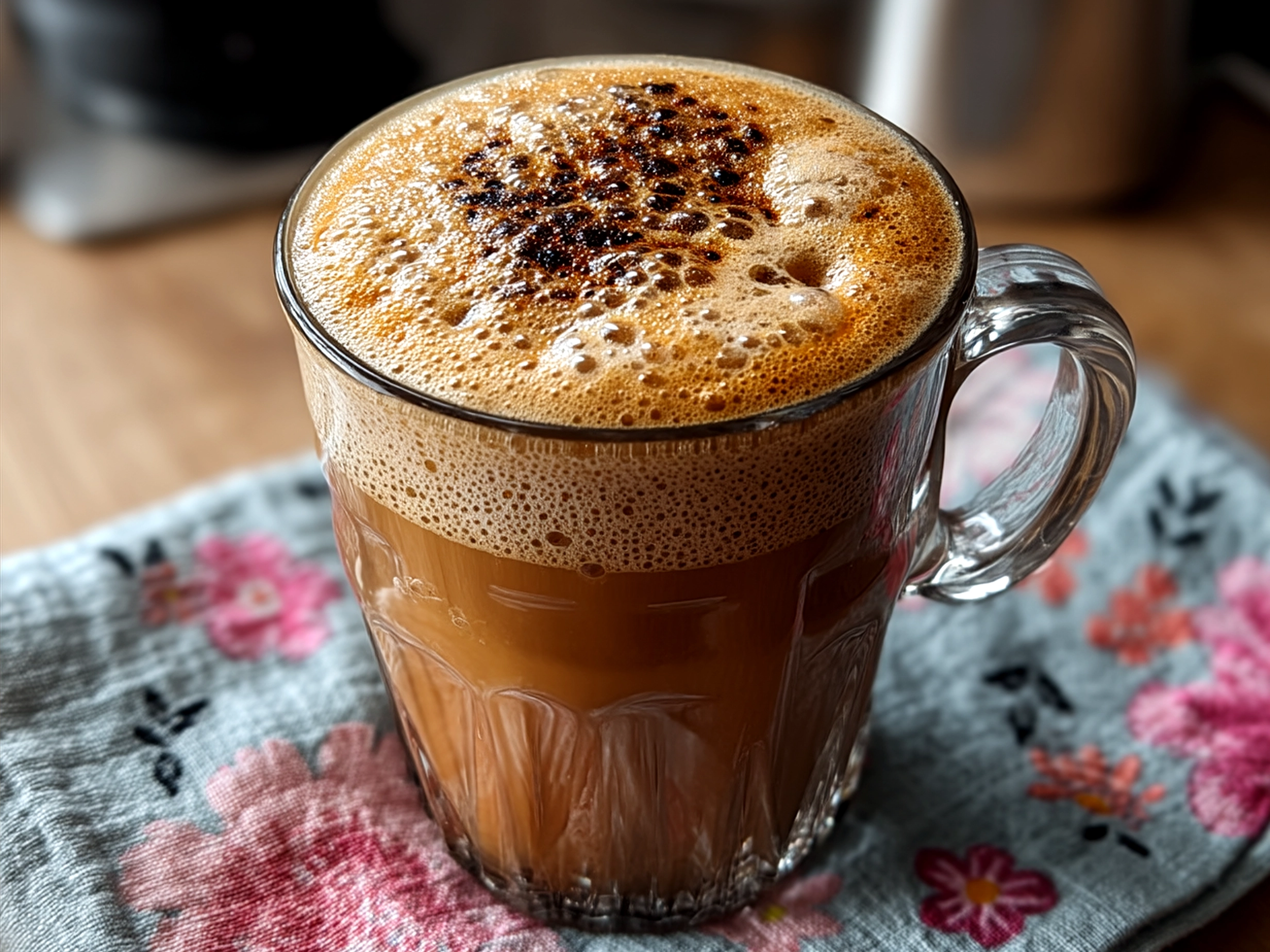 Served Iced Brown Sugar Oat Milk Latte in a tall glass with cinnamon sprinkle and ice