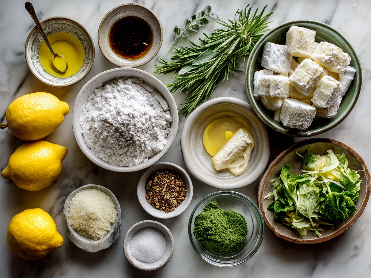 Ingredients for Kentucky Derby Lemon Tart including flour, butter, sugar, lemons, and cream