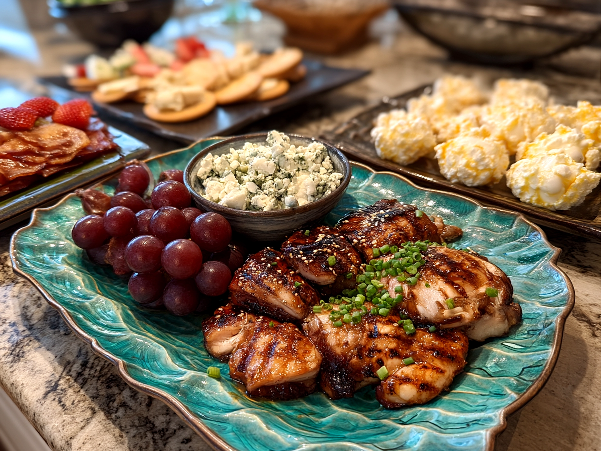 Beautifully arranged Memorial Day appetizers on platters ready to serve