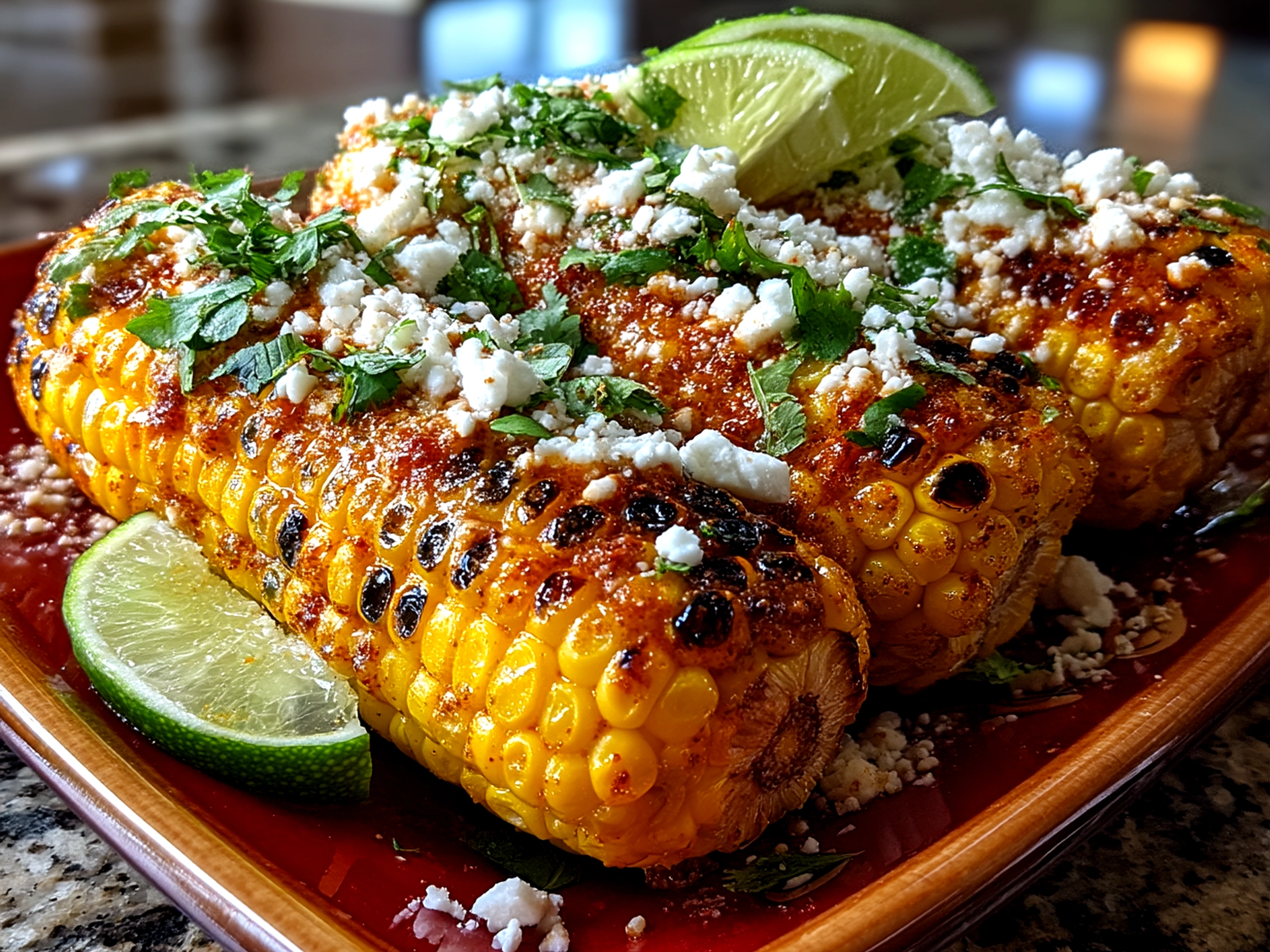 Serving Mexican Street Corn ready to eat