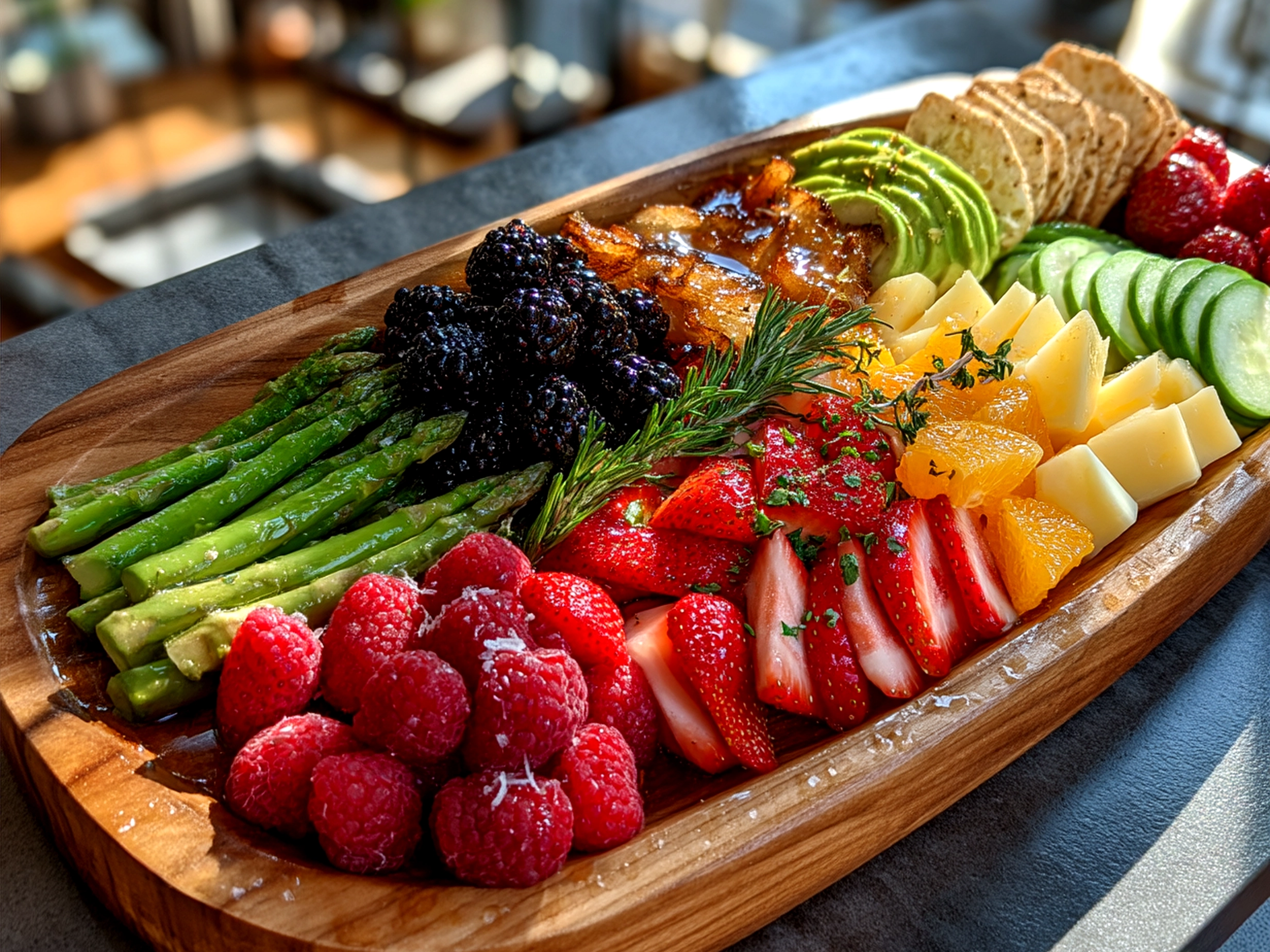Beautifully arranged Mothers Day Brunch Board with vibrant colors and fresh ingredients ready to serve
