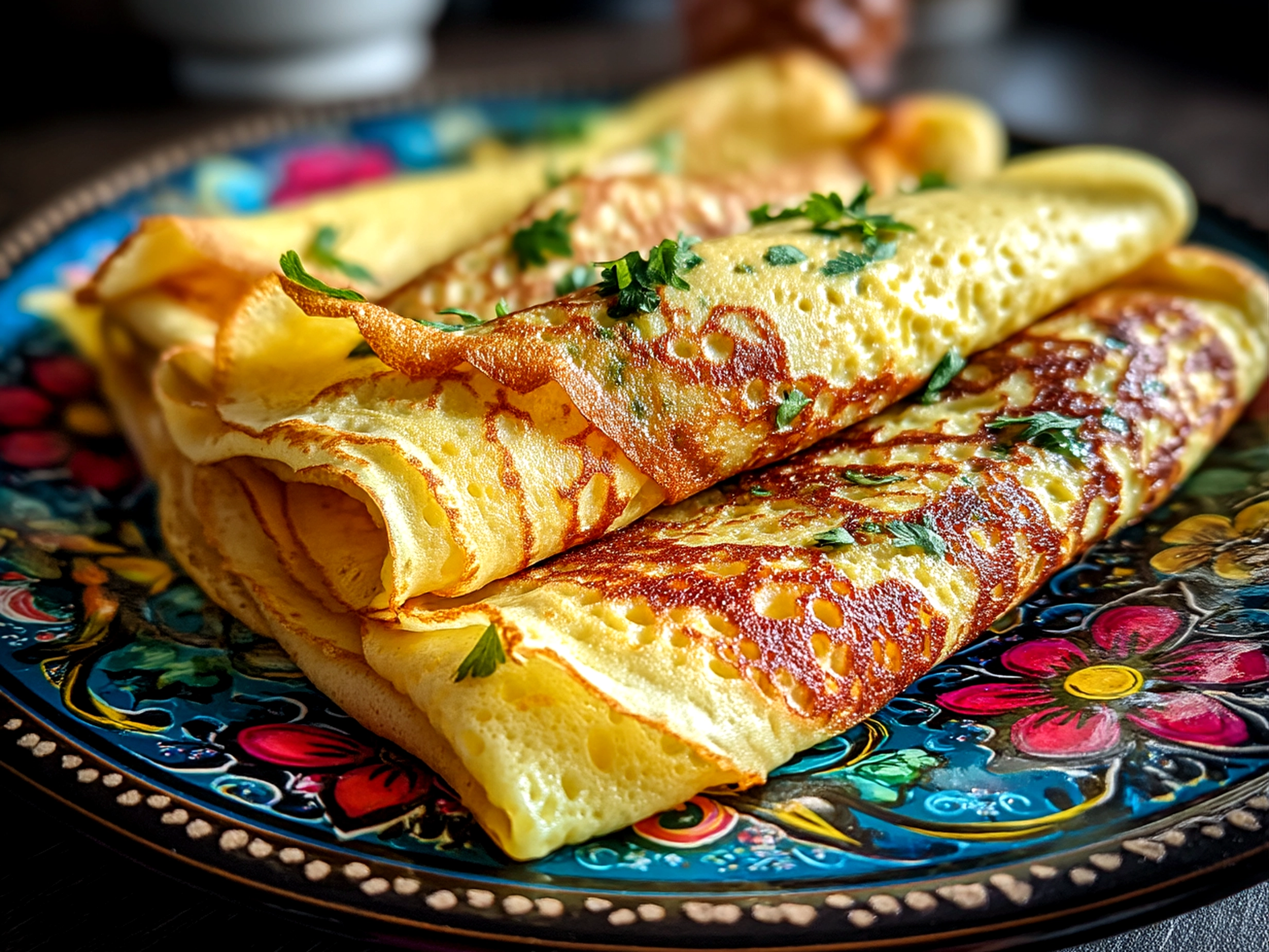 Beautifully arranged Mother's Day crepes with sweet and savory toppings ready to serve