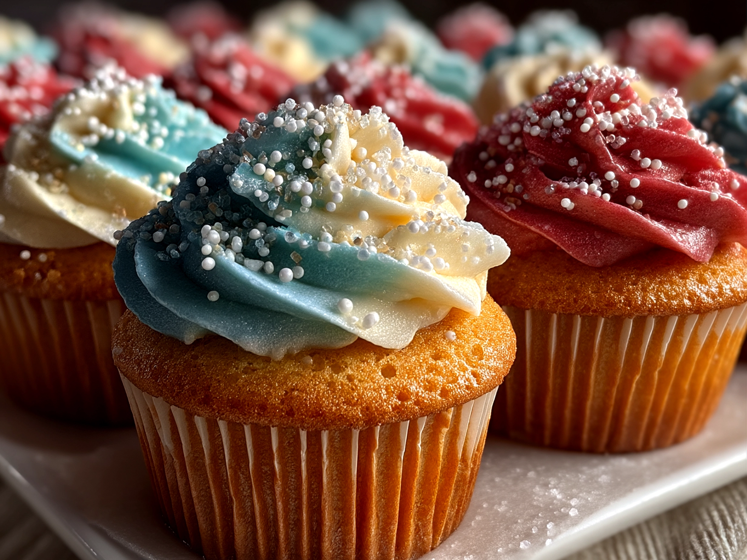 Red White and Blue Cupcakes served on platter