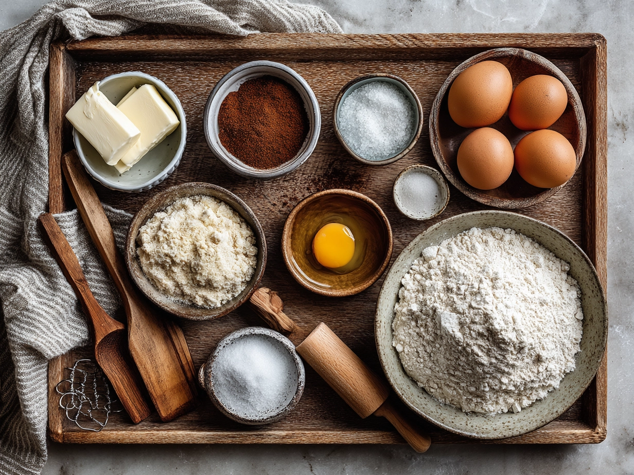 Ingredients needed for Rhubarb Streusel Muffins including flour, rhubarb, sugar, and butter