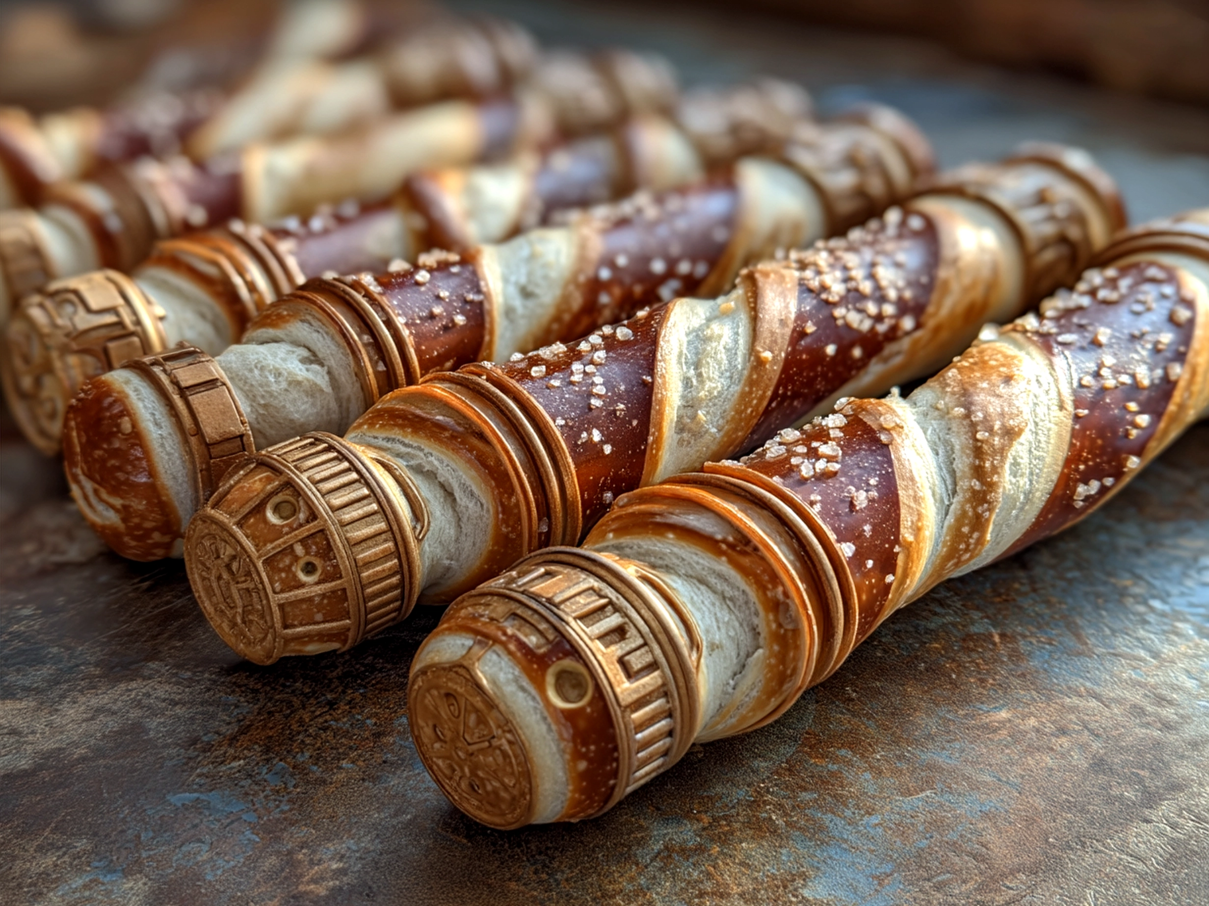 Plated Star Wars Lightsaber Pretzels served on a themed platter
