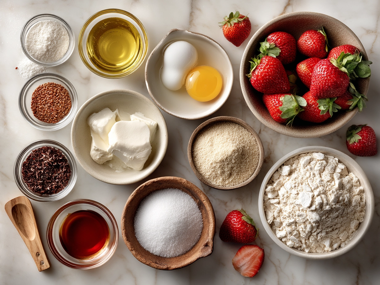Ingredients for strawberry tiramisu laid out on a table