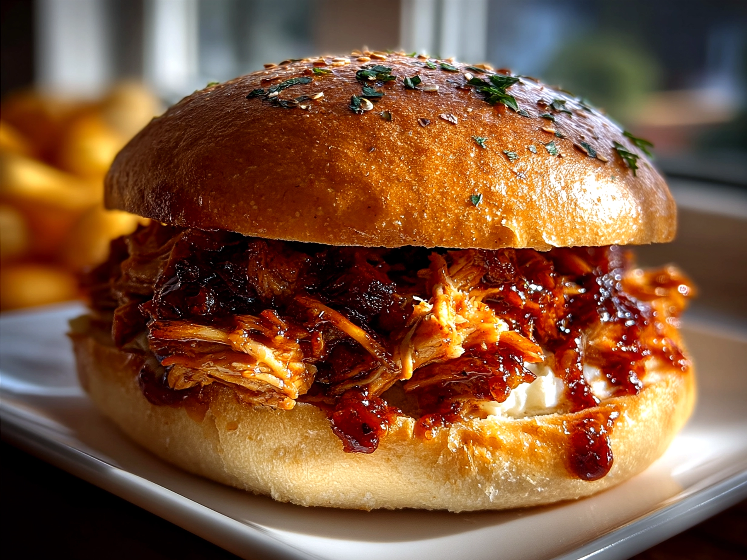 BBQ Pulled Chicken Sandwiches served with sides