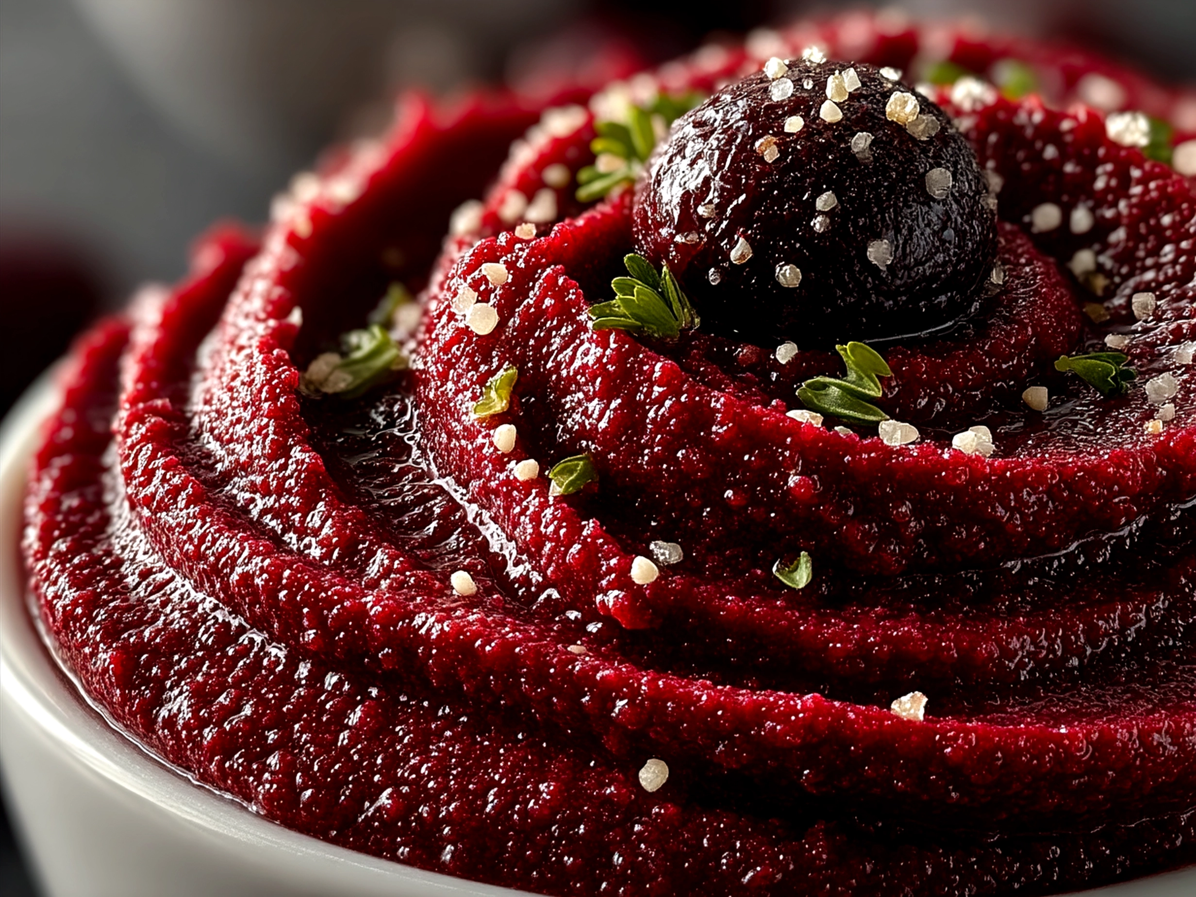 Beet hummus served with pita bread and fresh vegetables