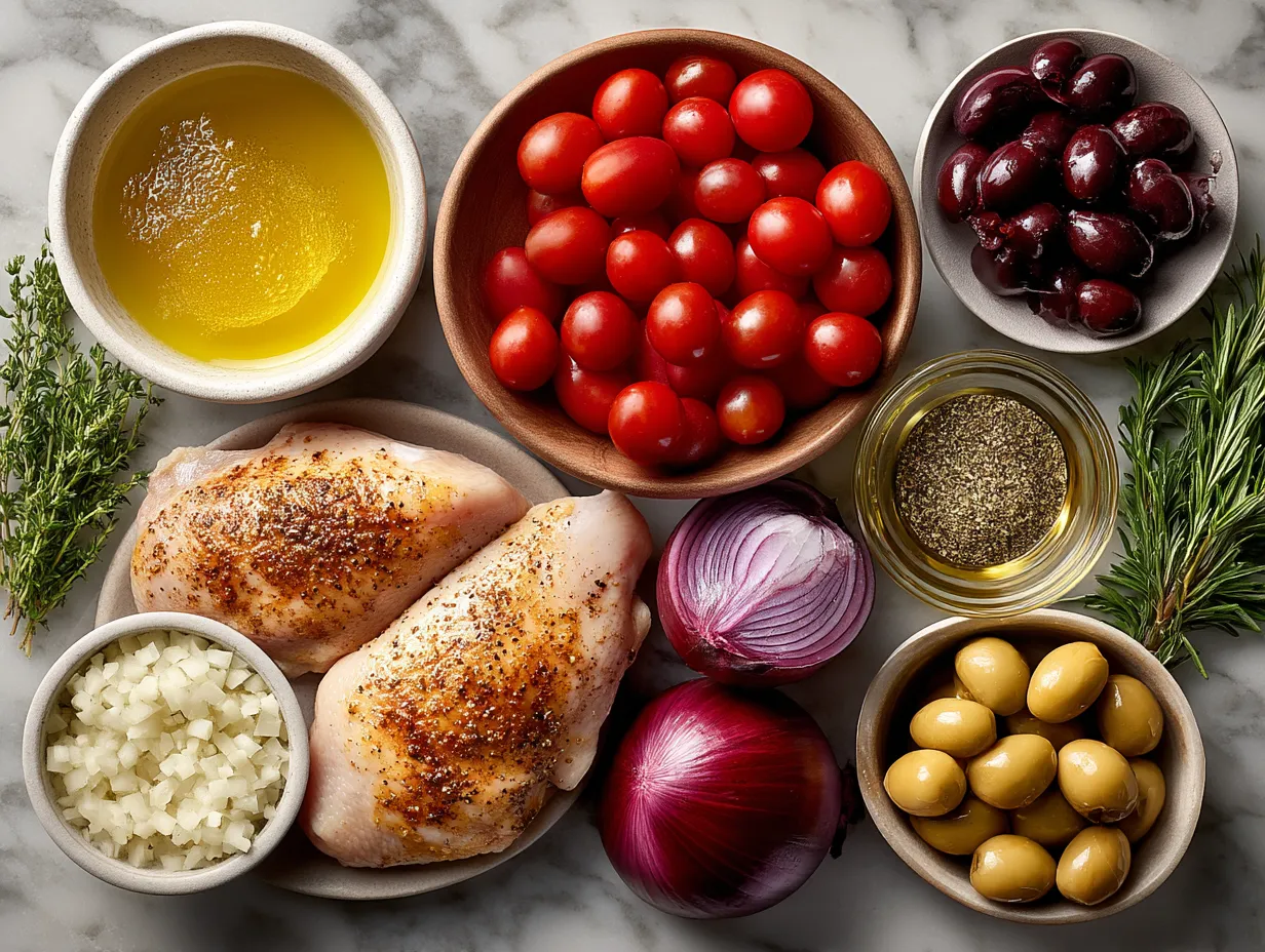 Ingredients for Cherry Honey Mustard Chicken laid out