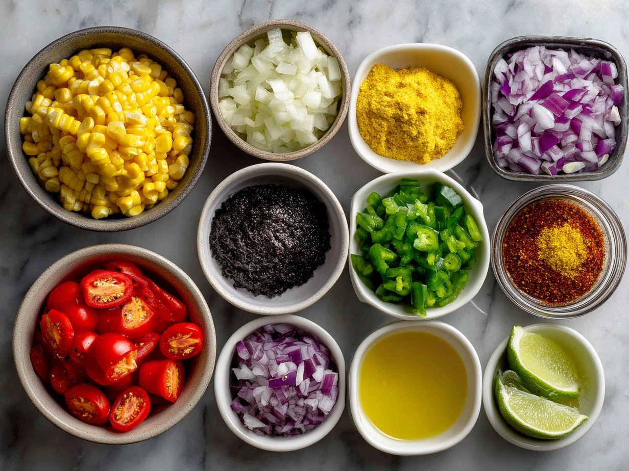 Ingredients for chipotle corn salsa displayed on a surface