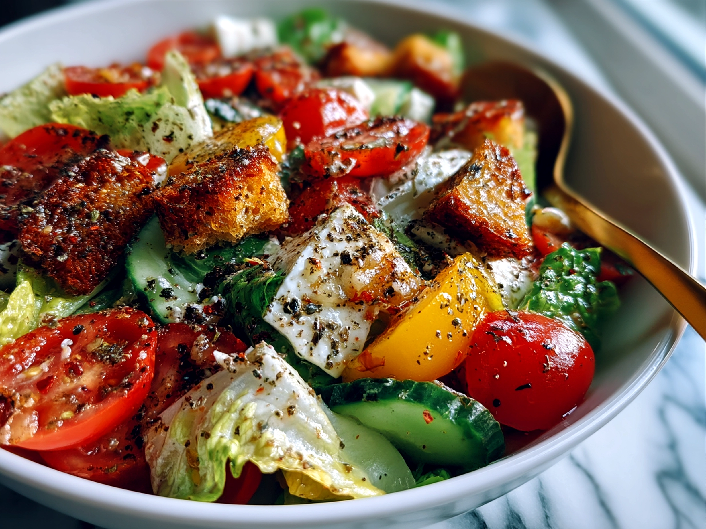 Final presentation of crisp chopped Italian salad