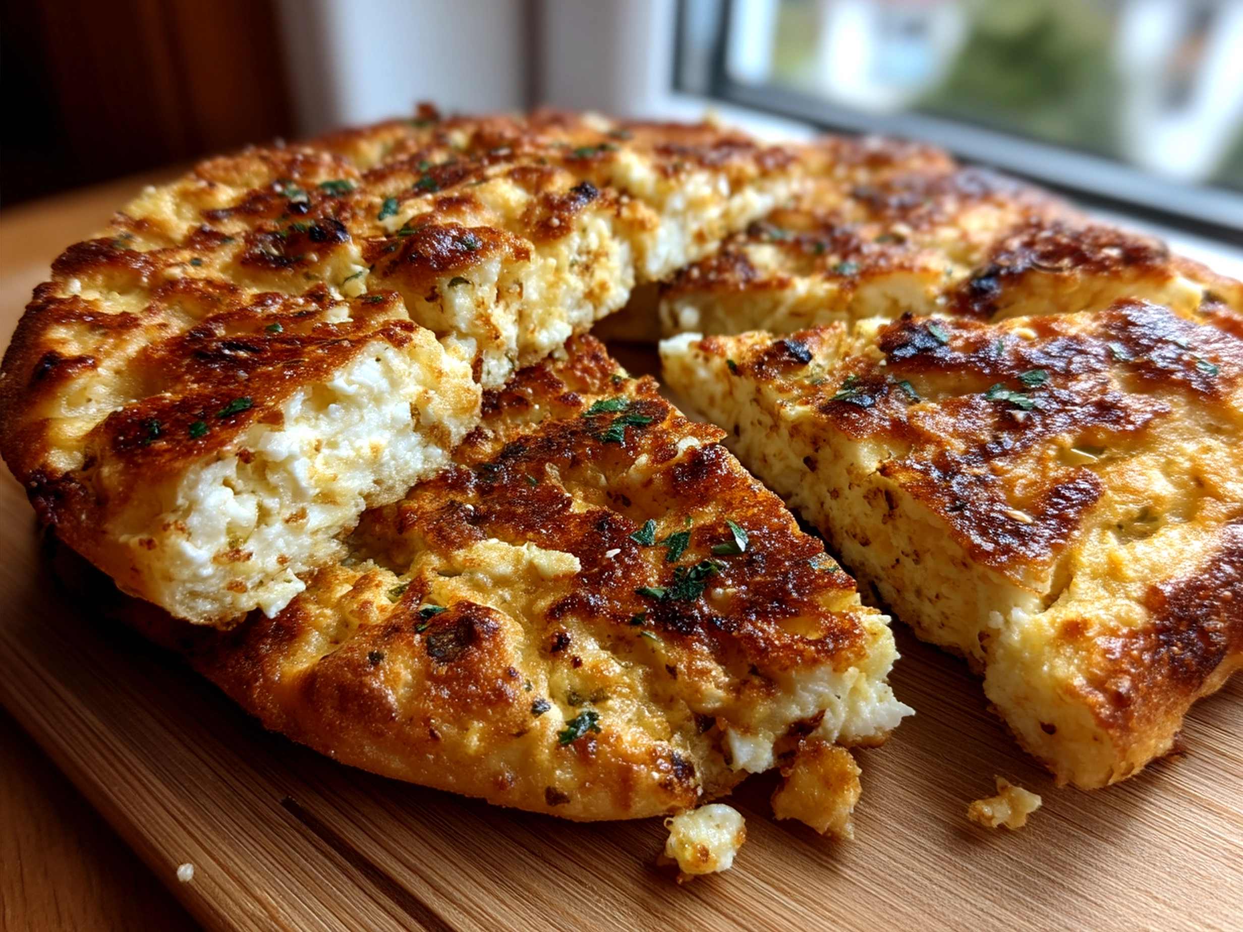 Creamy Cottage Cheese Flatbread ready to serve