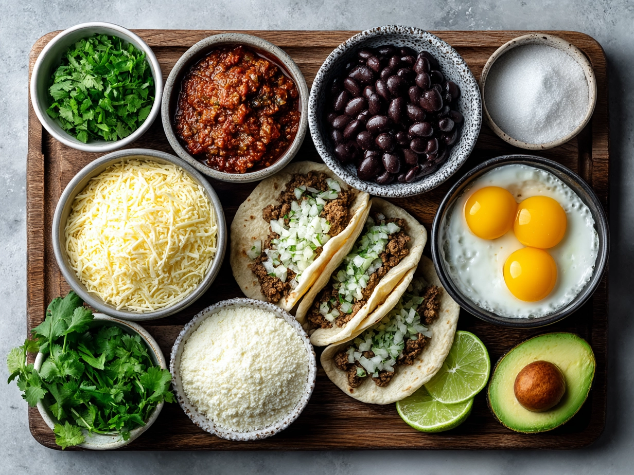 Ingredients for Crock Pot Street Tacos laid out on a rustic surface