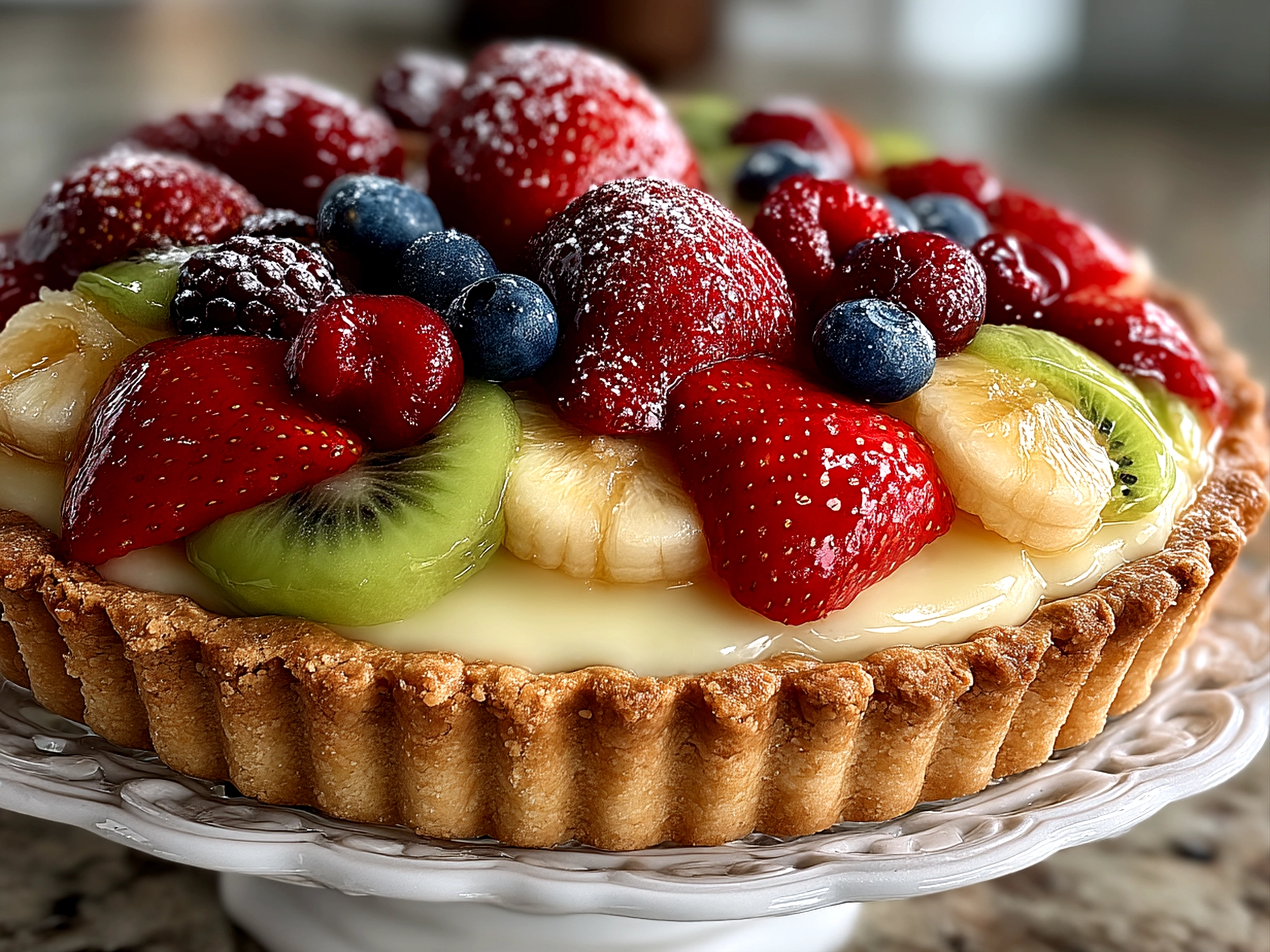 Fresh Fruit Tart beautifully arranged with colorful fresh fruit toppings