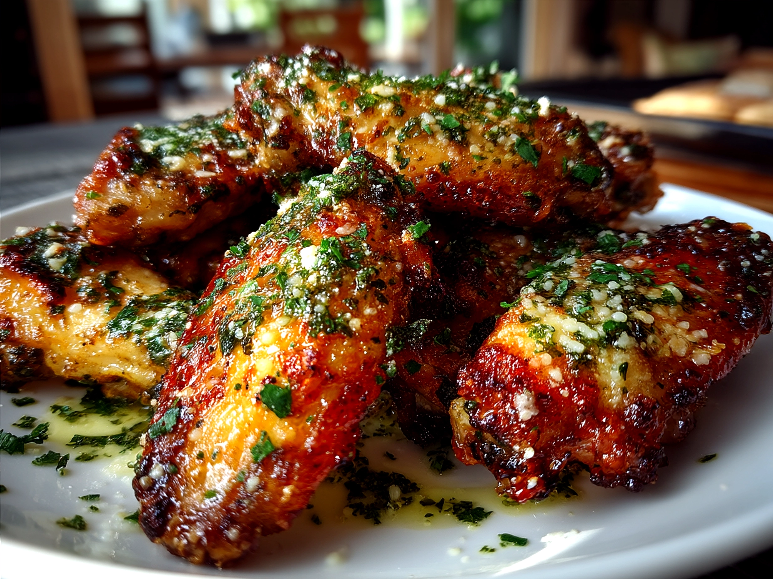 Serving Garlic Parmesan Air Fryer Wings on a platter