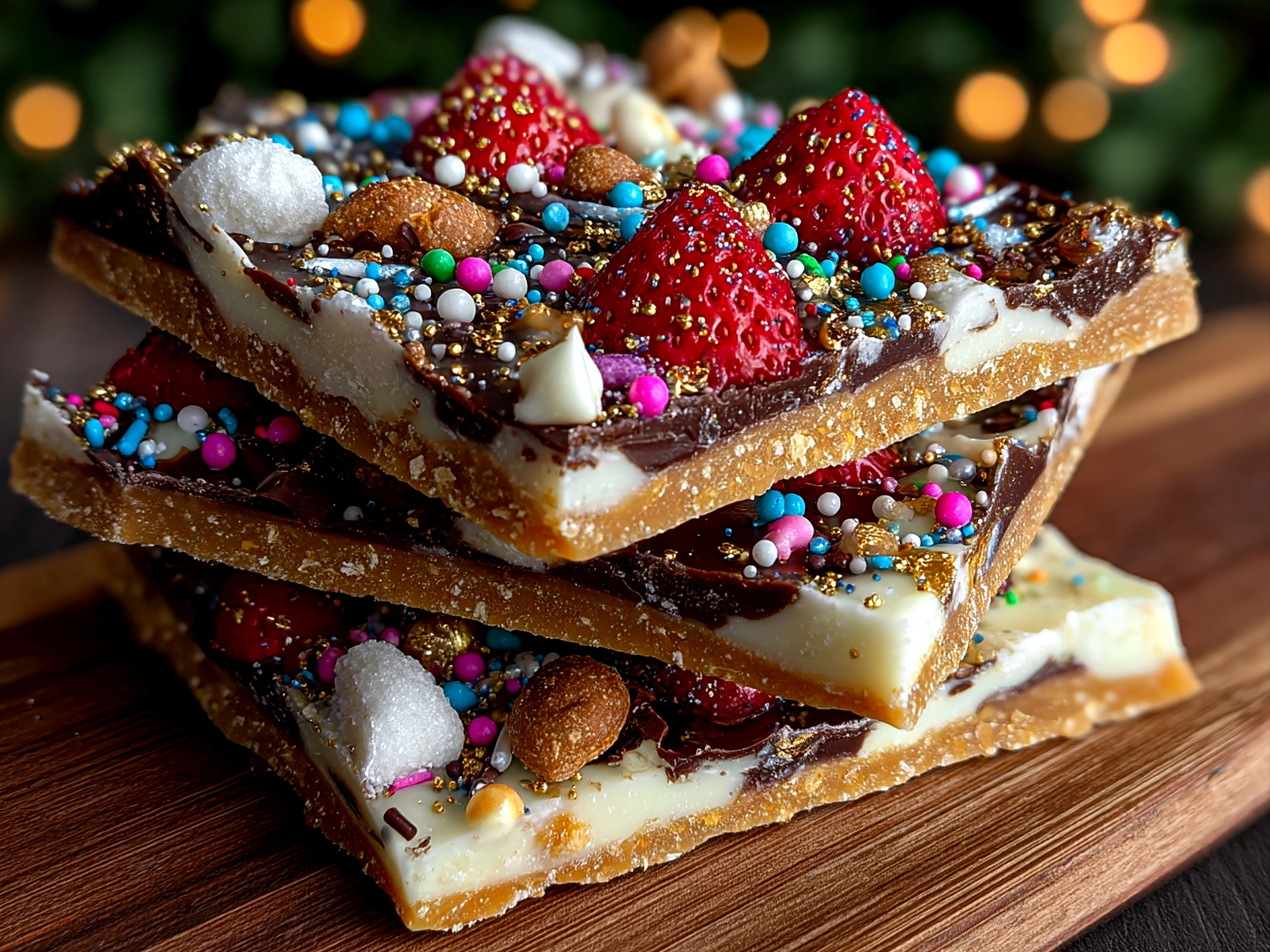 Graduation Candy Bark pieces arranged attractively for a party
