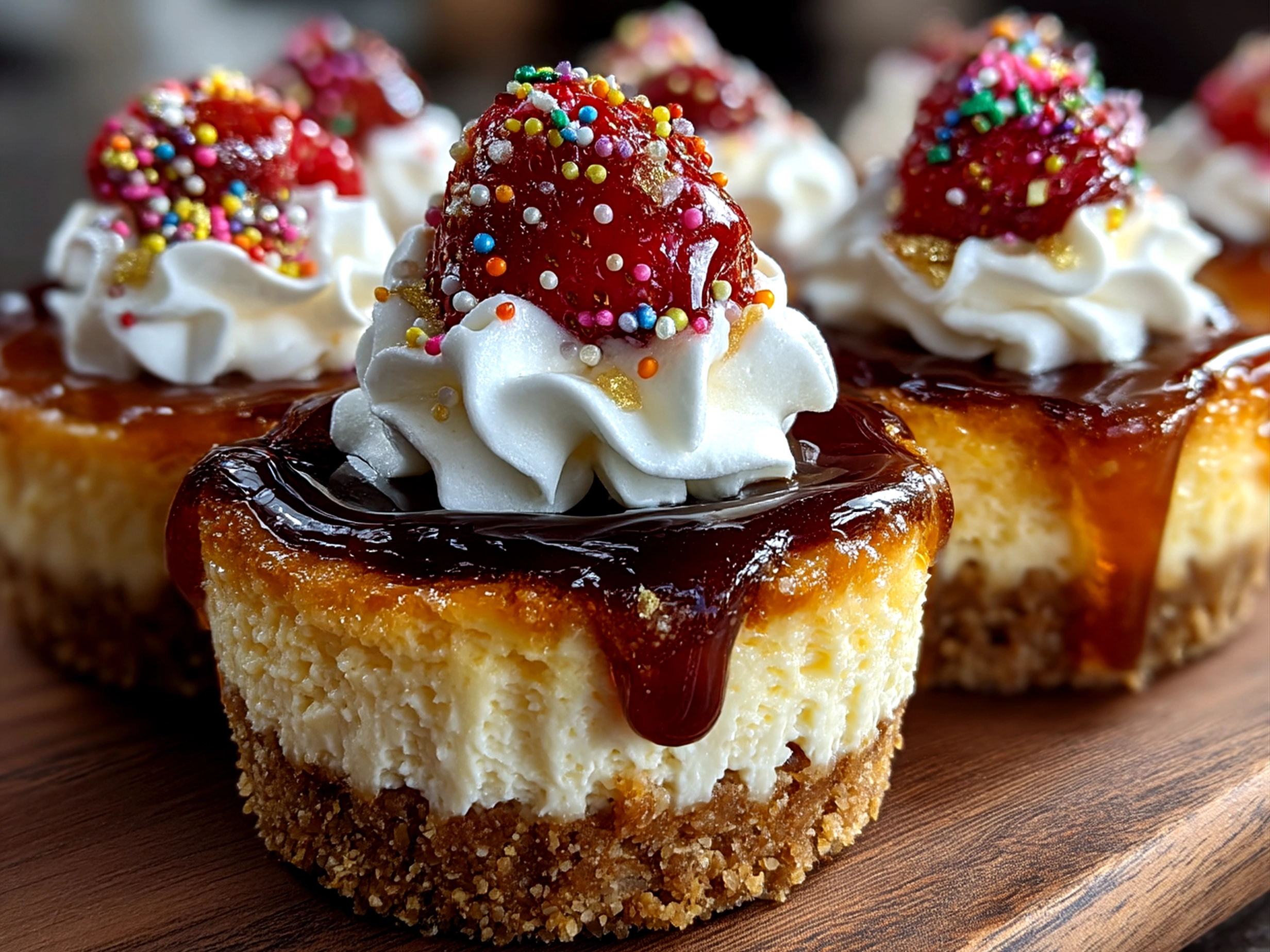 Graduation Mini Cheesecakes beautifully presented with fresh toppings
