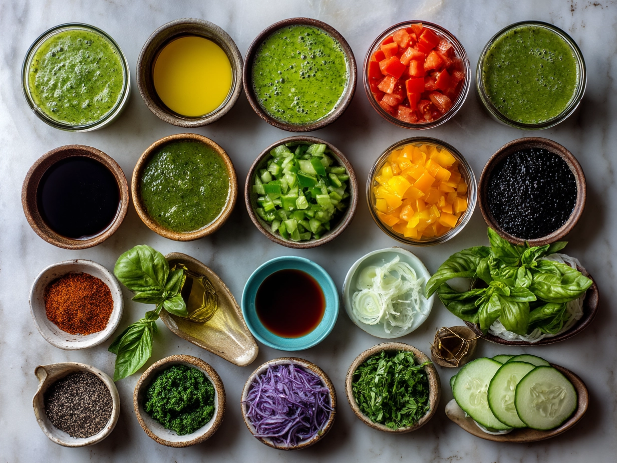 Ingredients for Green Herb Gazpacho including cucumber, green bell pepper, parsley, cilantro, chives, avocado, and jalapeño